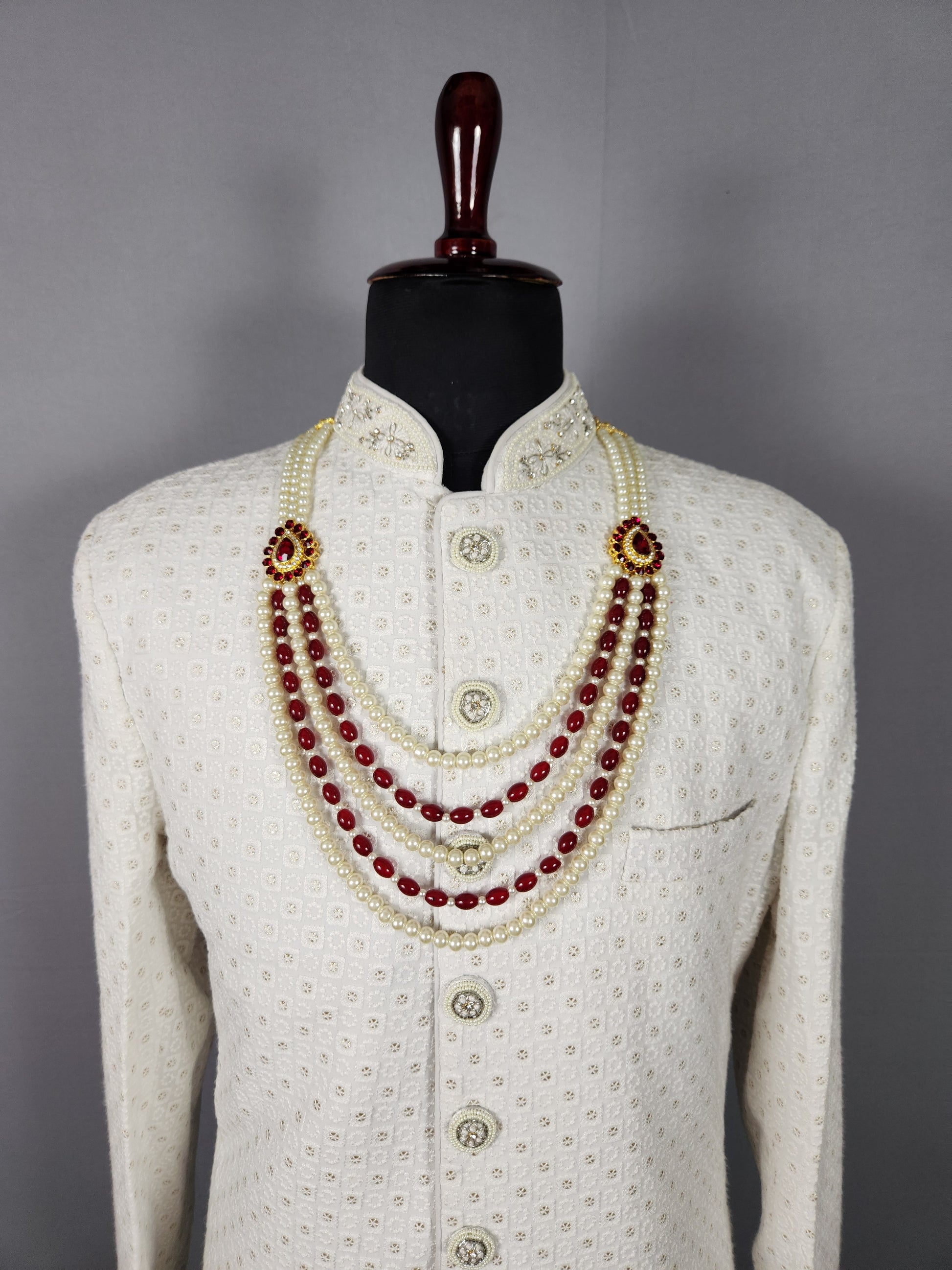 Red White Pearl Necklace For Groom