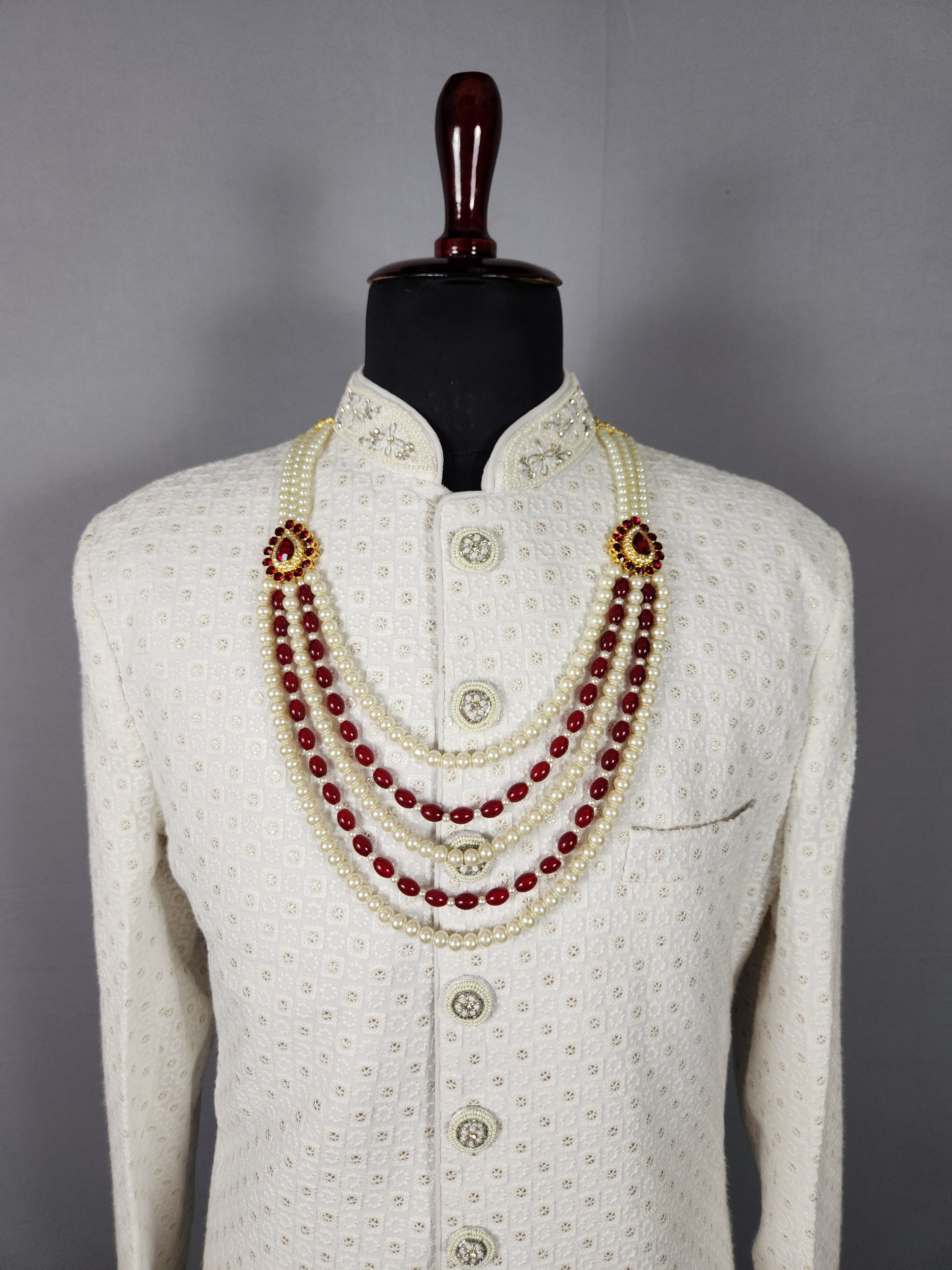 Red White Pearl Necklace For Groom
