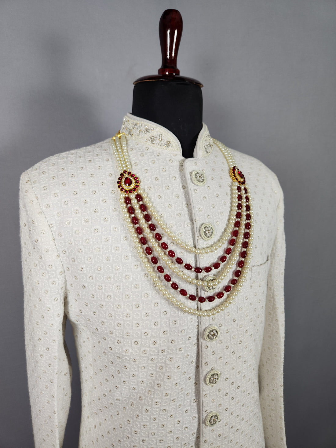 Red White Pearl Necklace For Groom