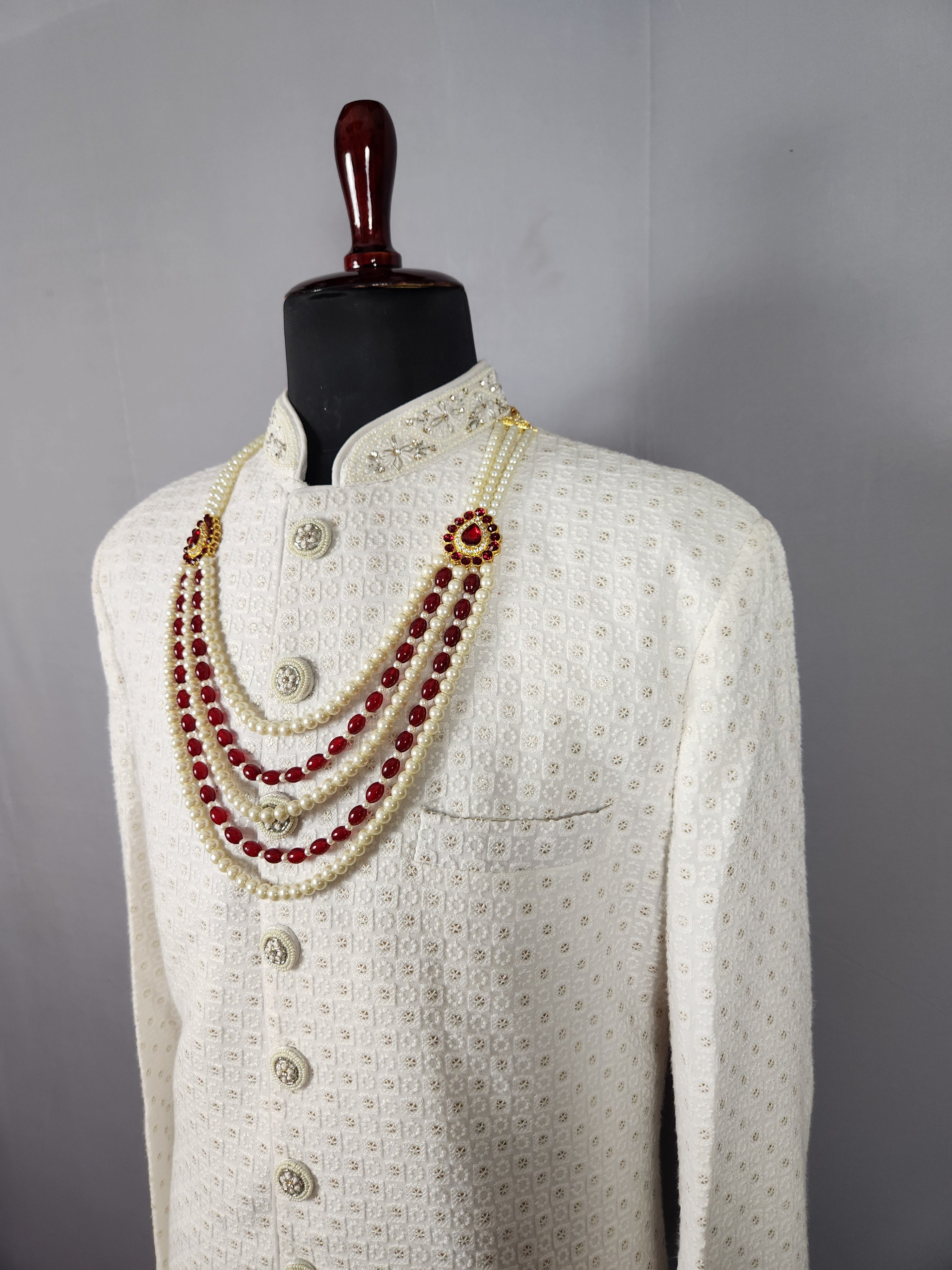 Red White Pearl Necklace For Groom