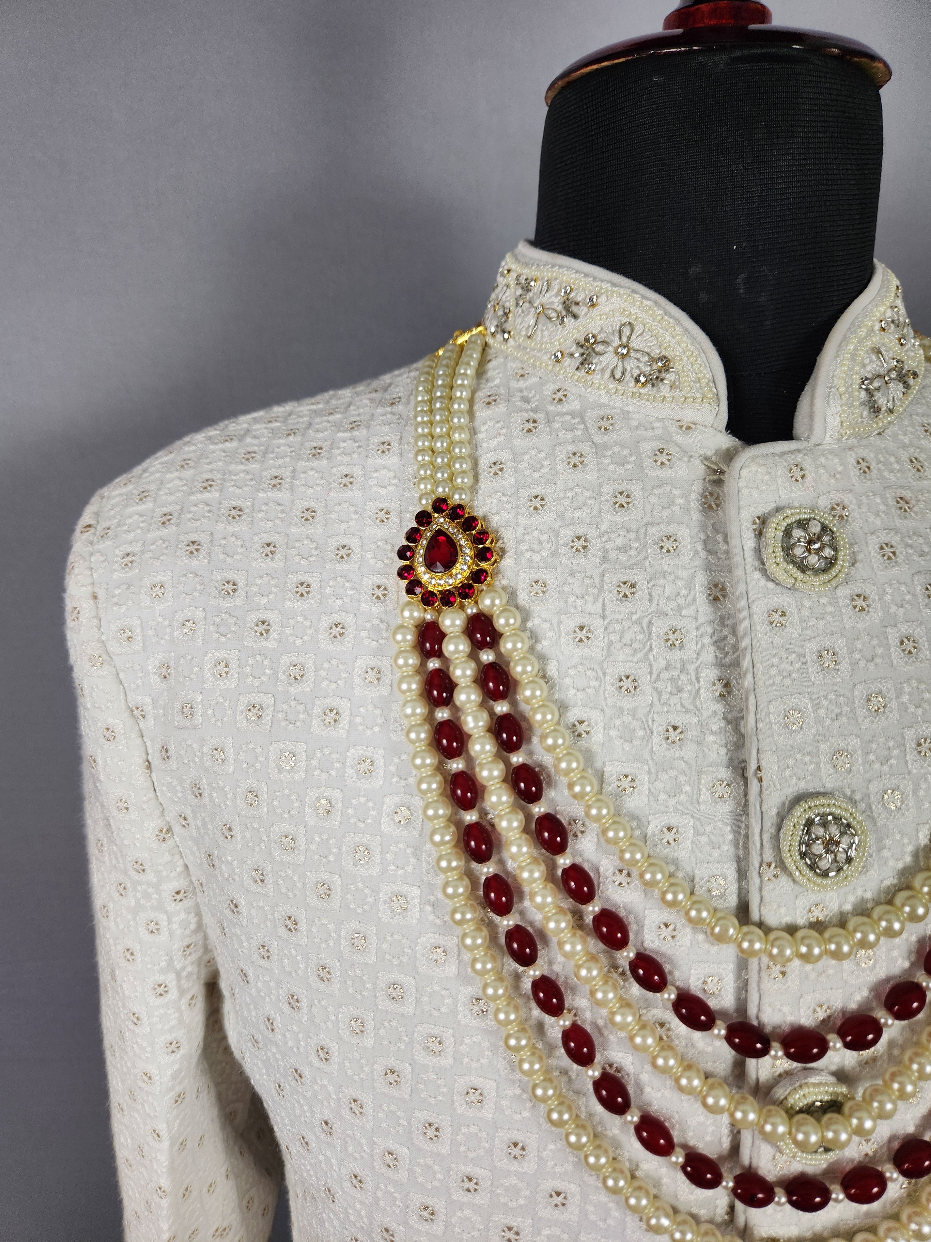 Red White Pearl Necklace For Groom