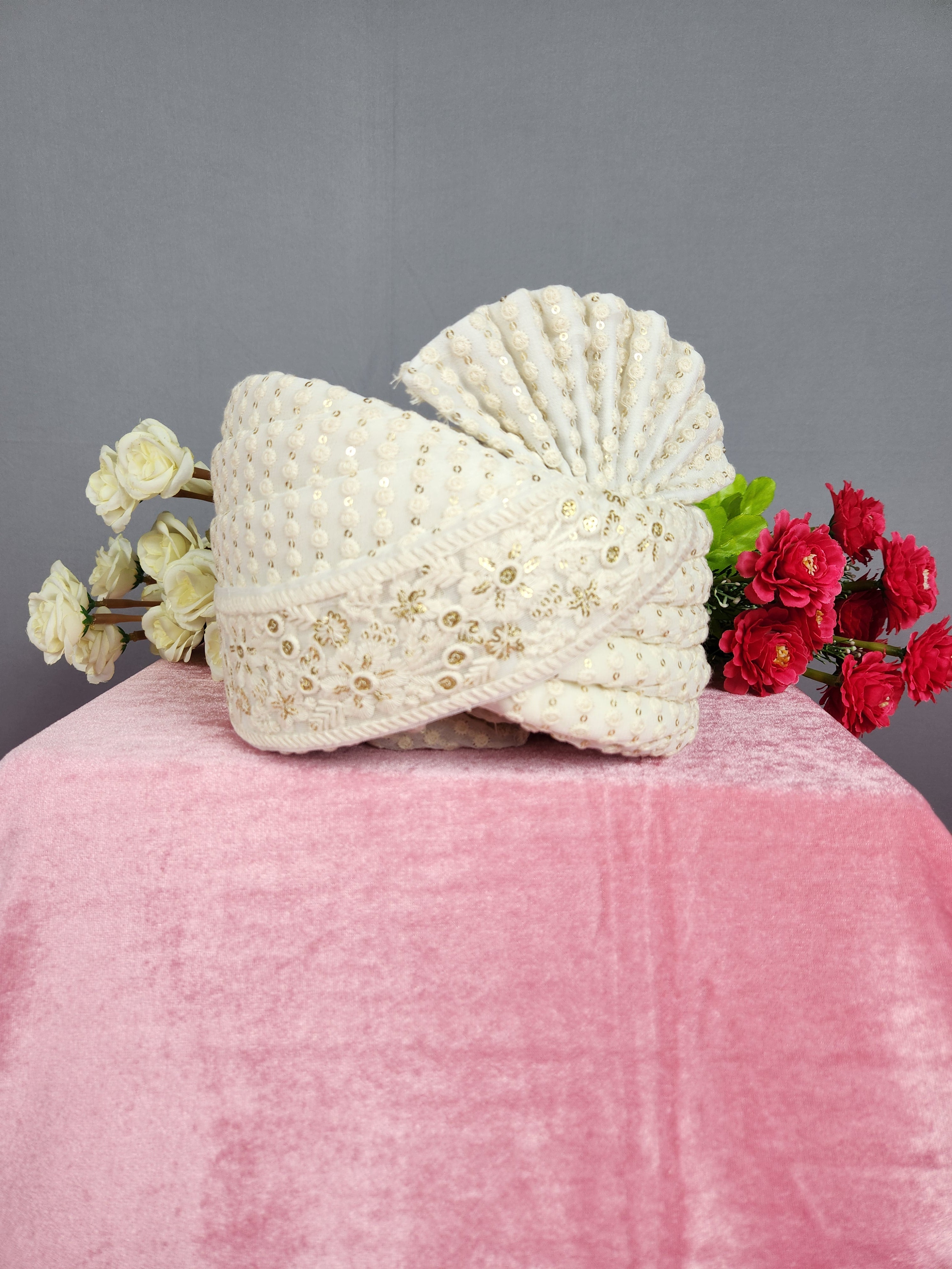 White Groom Turban Shawl Set