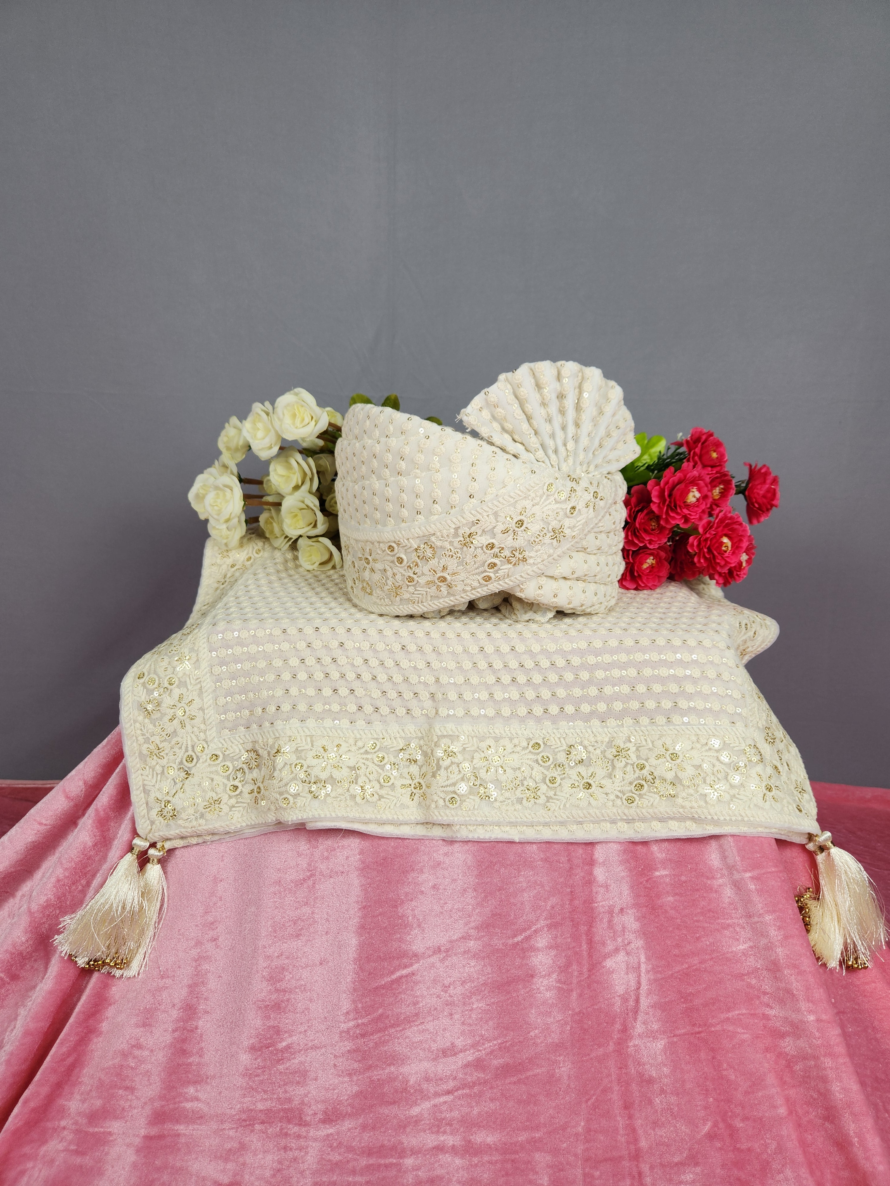 White Groom Turban Shawl Set