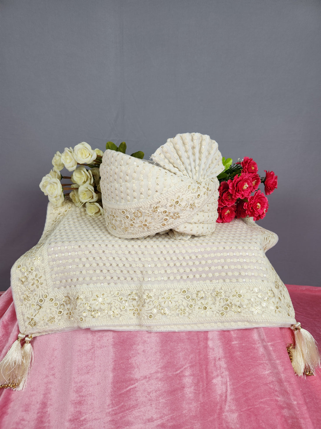 White Groom Turban Shawl Set