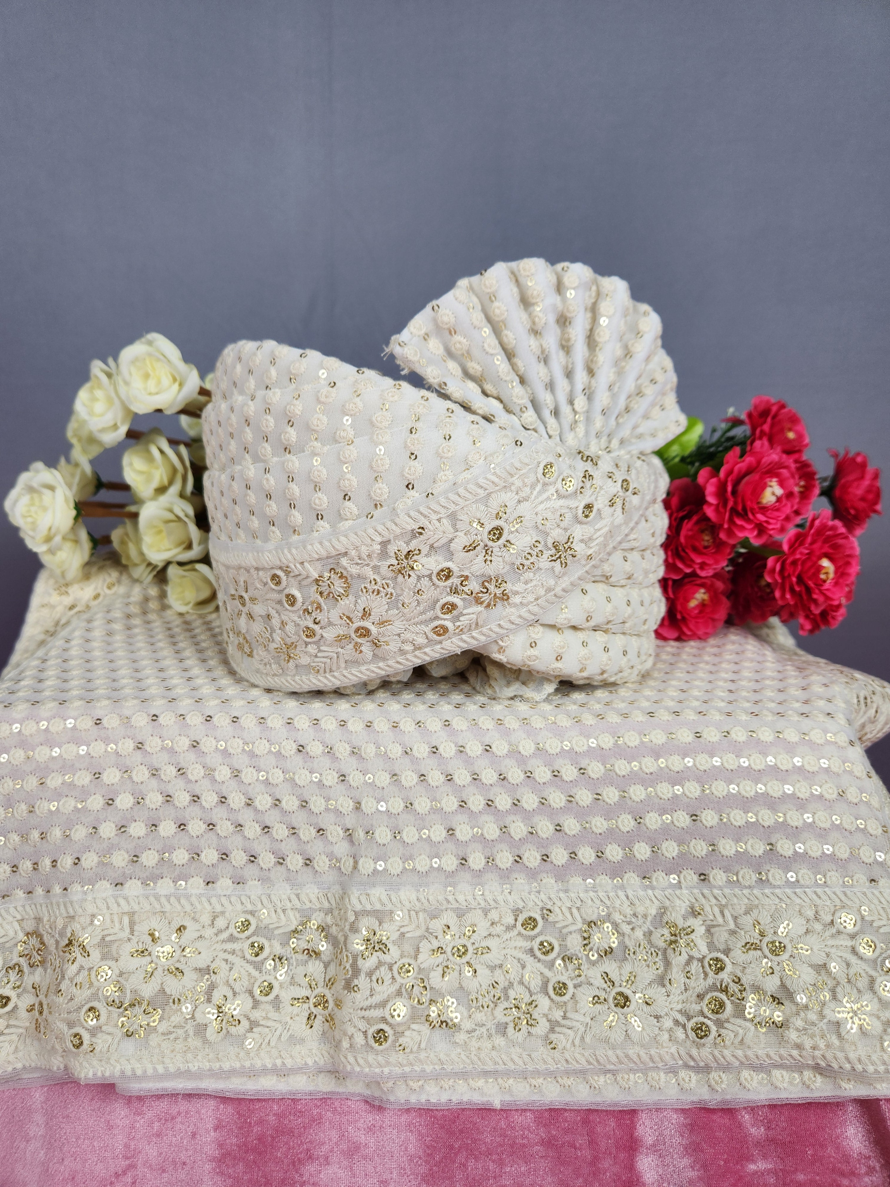 White Groom Turban Shawl Set |  Dupatta Safa Set For Men