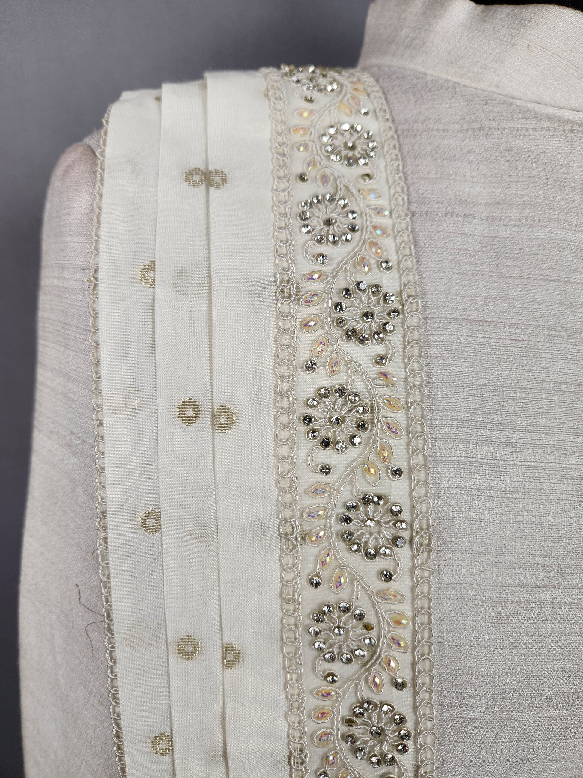 White Groom Shawl with Pearl and Zarkan Work