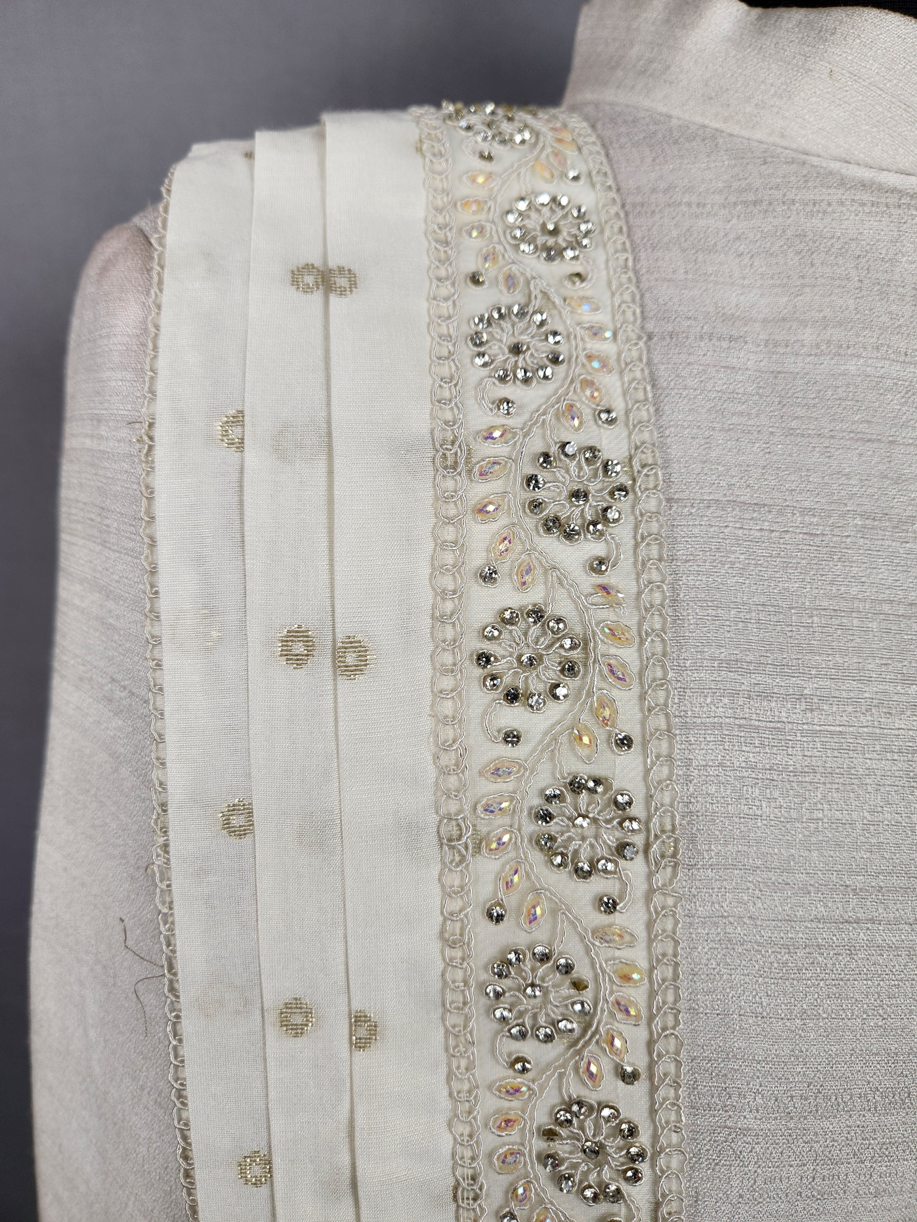 White Groom Shawl with Pearl and Zarkan Work