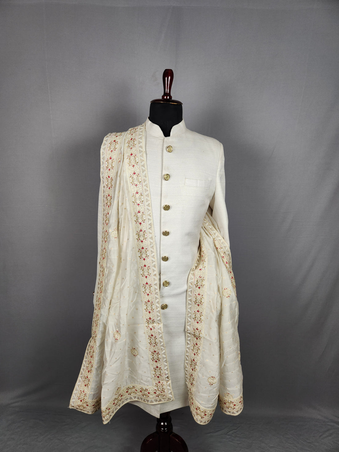 White Groom Shawl with Magenta Thread Accent