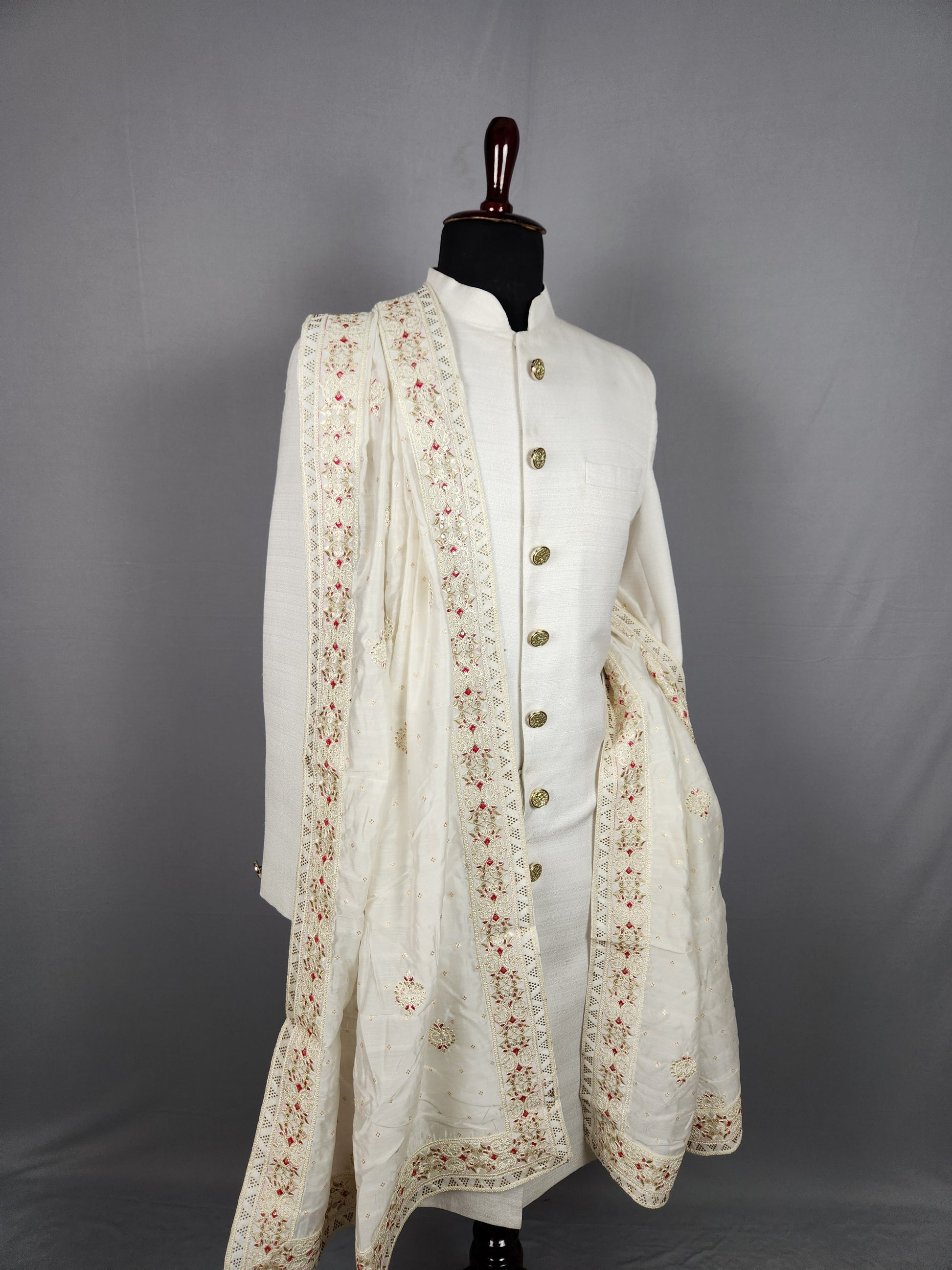 White Groom Shawl with Magenta Thread Accent