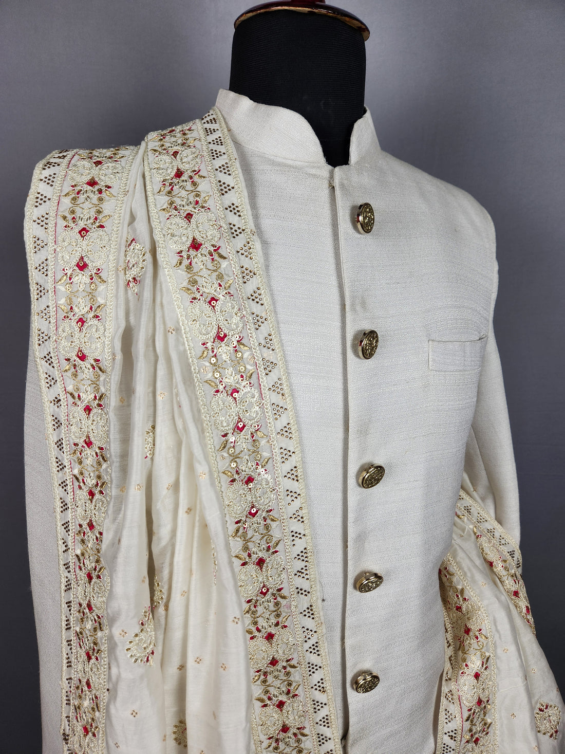 White Groom Shawl with Magenta Thread Accent