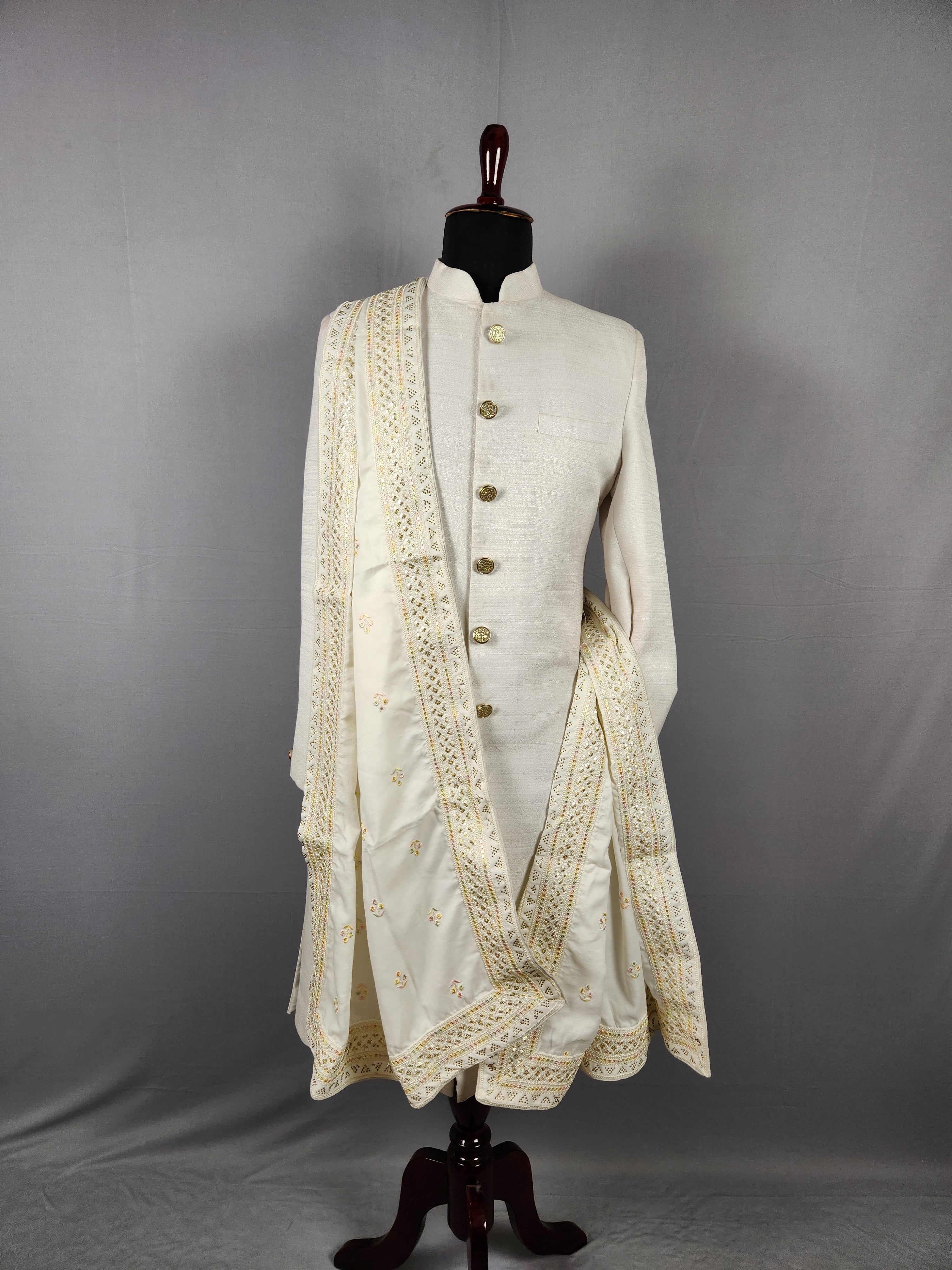 White Groom Stole - Multicolor Embroidery | Shawl For Men