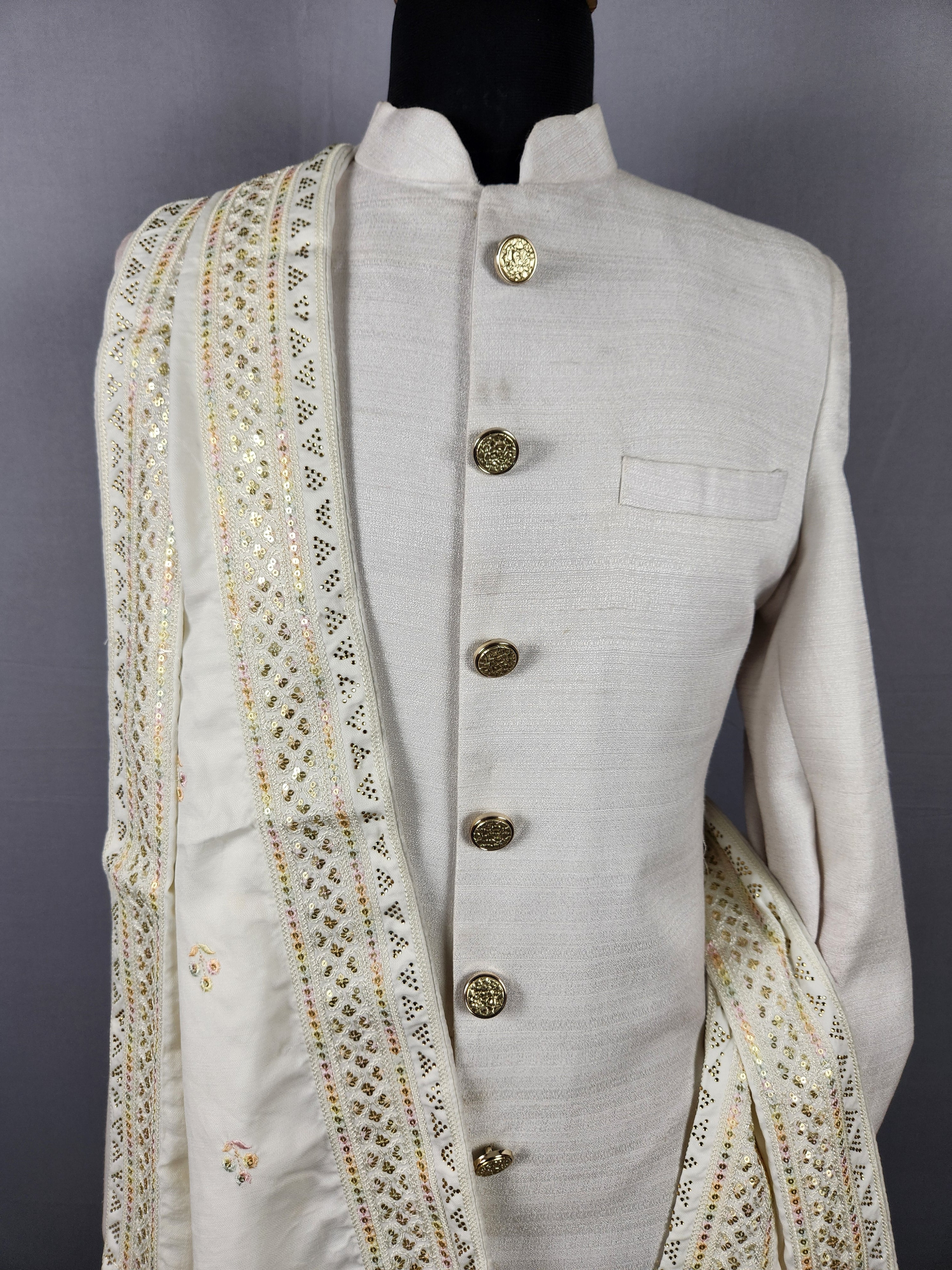 White Groom Stole - Multicolor Embroidery | Shawl For Men