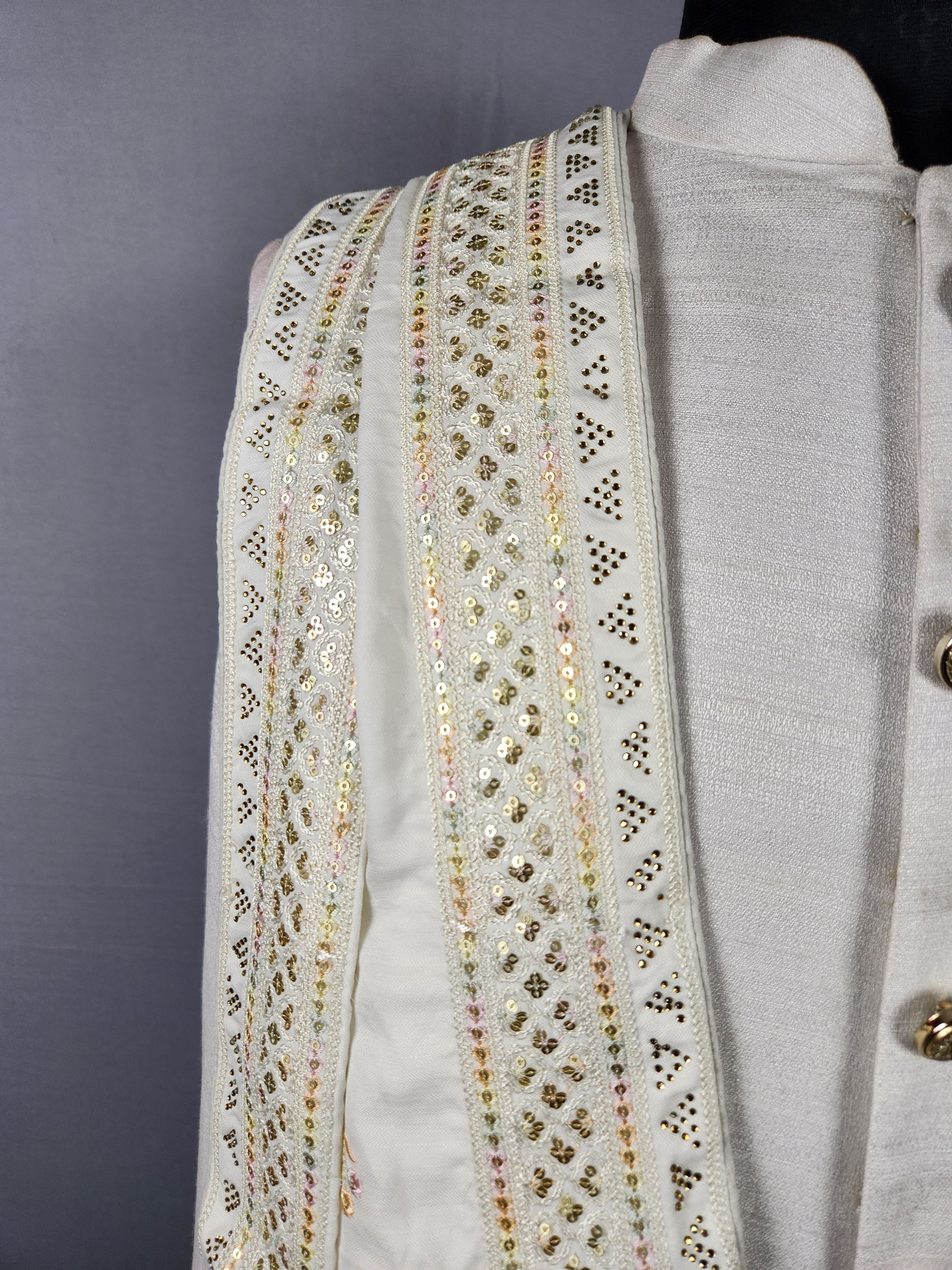 White Groom Stole - Multicolor Embroidery | Shawl For Men