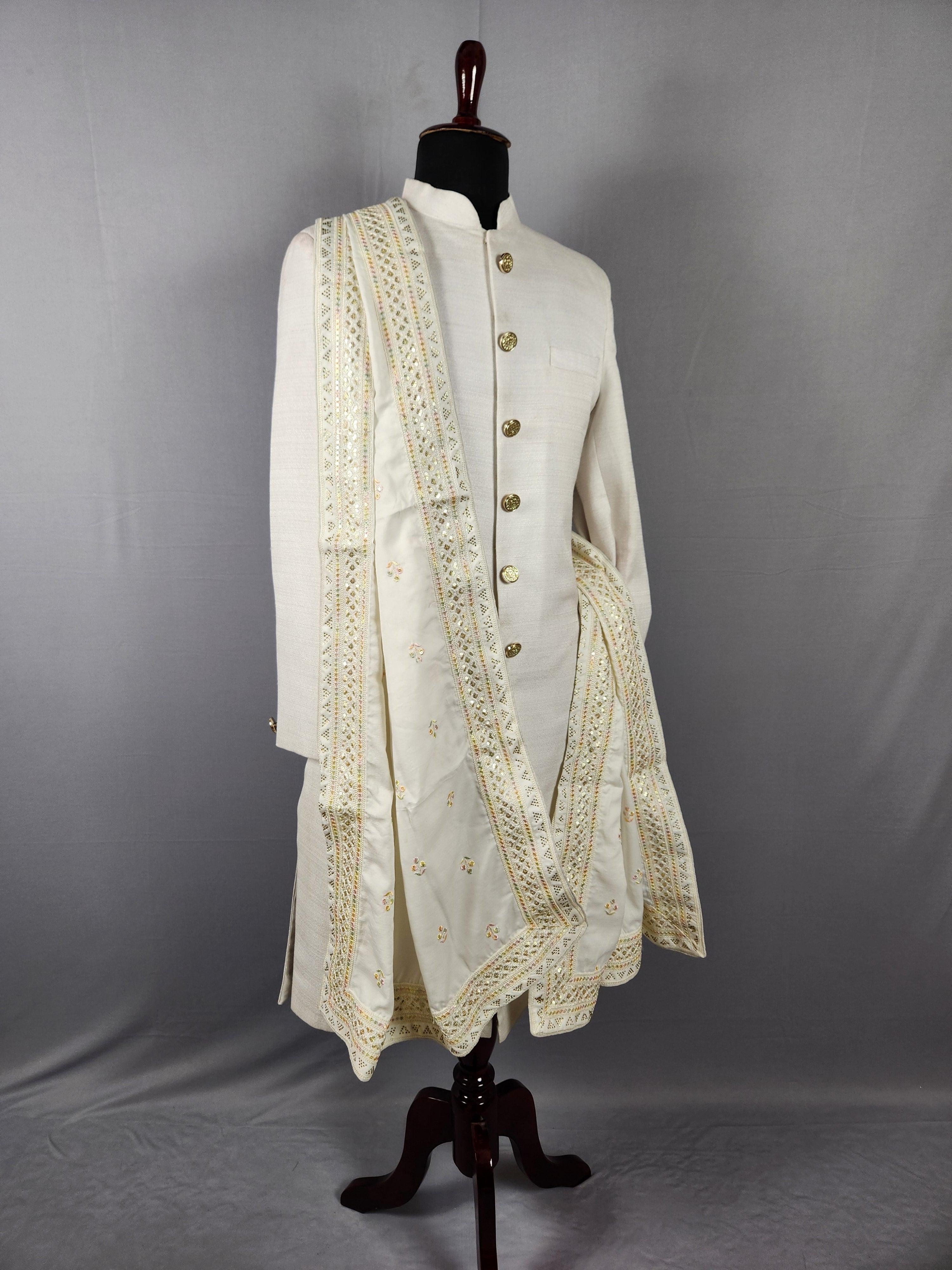 White Groom Stole - Multicolor Embroidery | Shawl For Men