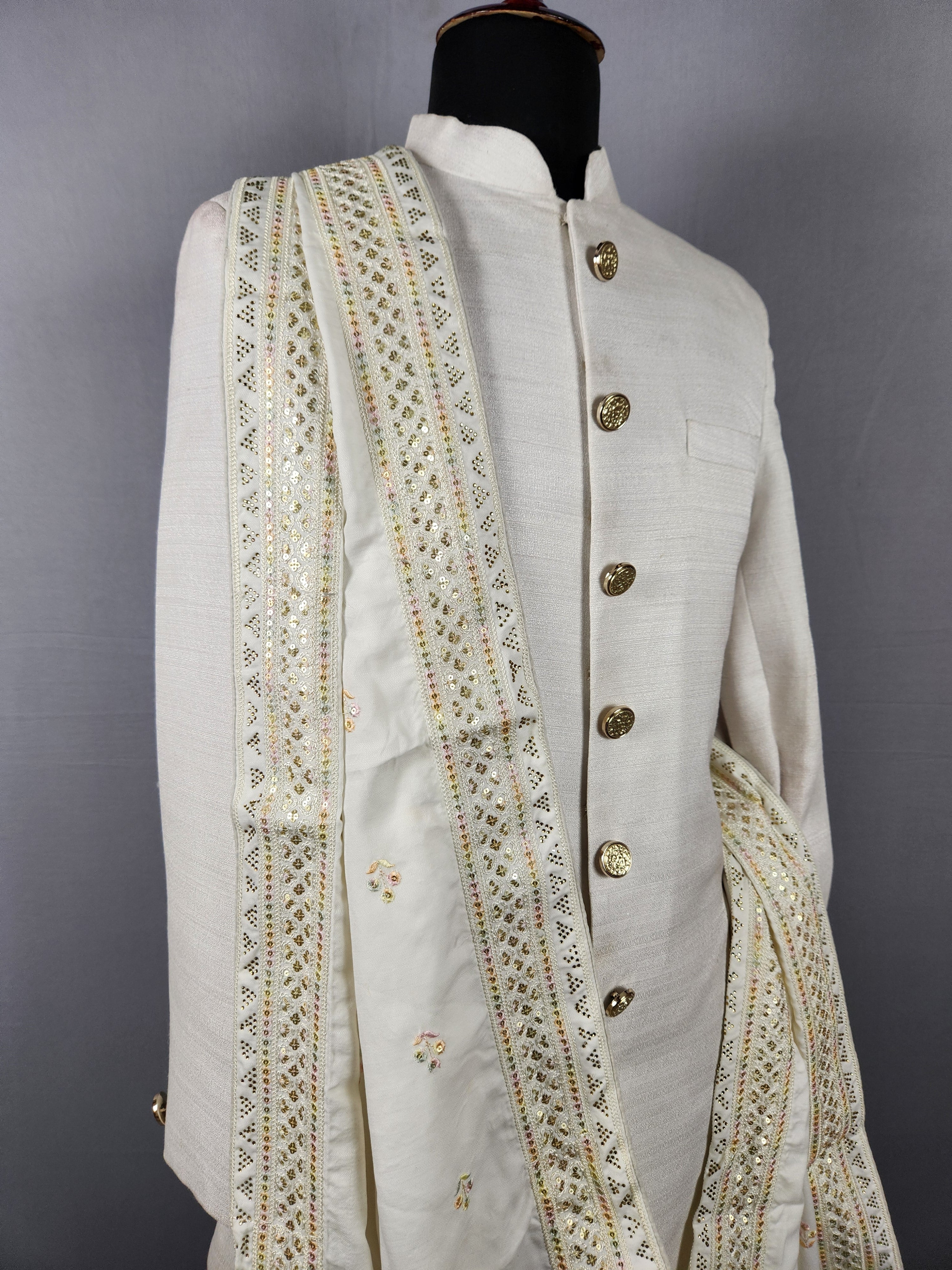 White Groom Stole - Multicolor Embroidery | Shawl For Men