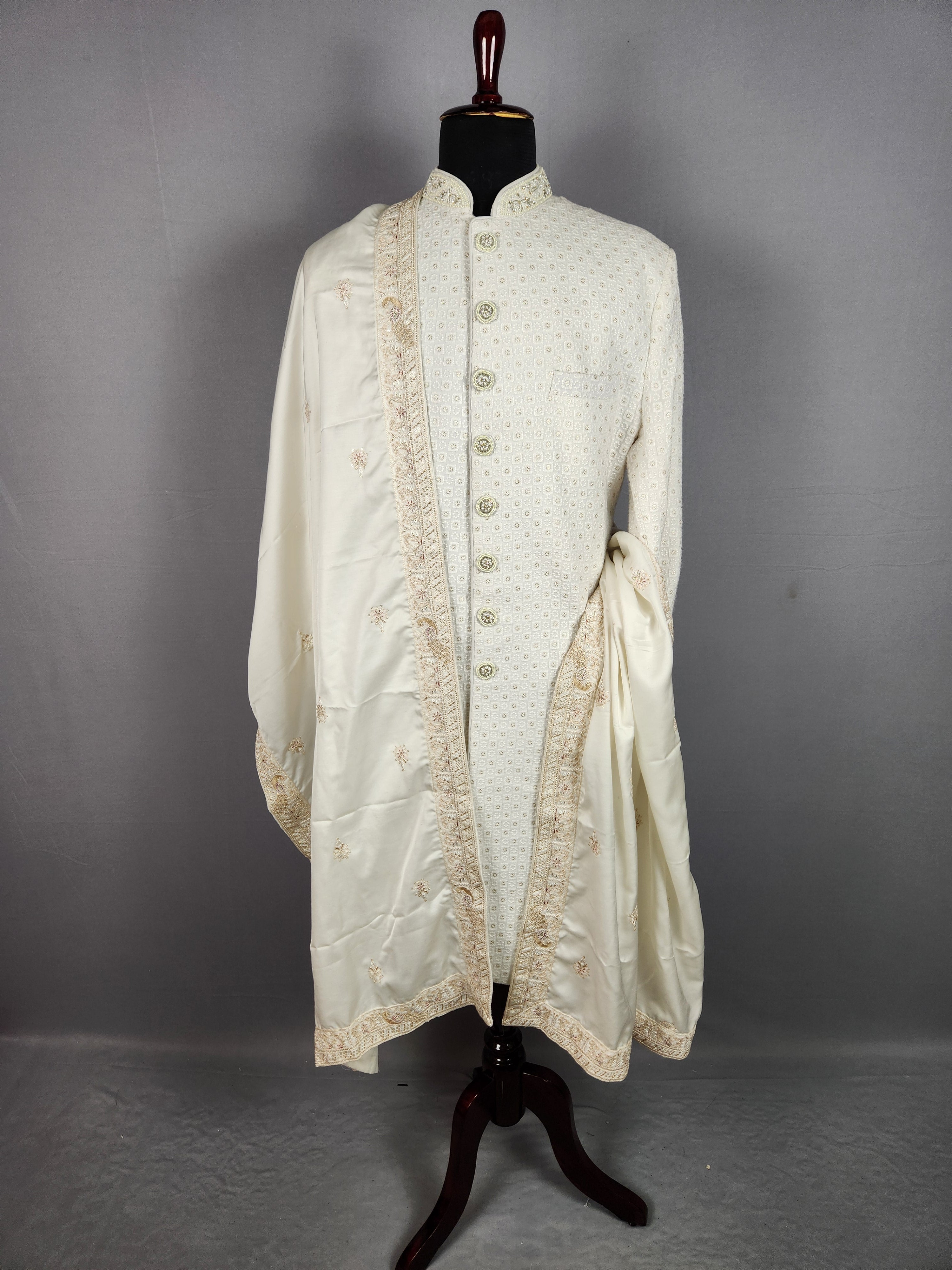 White Groom Stole With Peacock Design