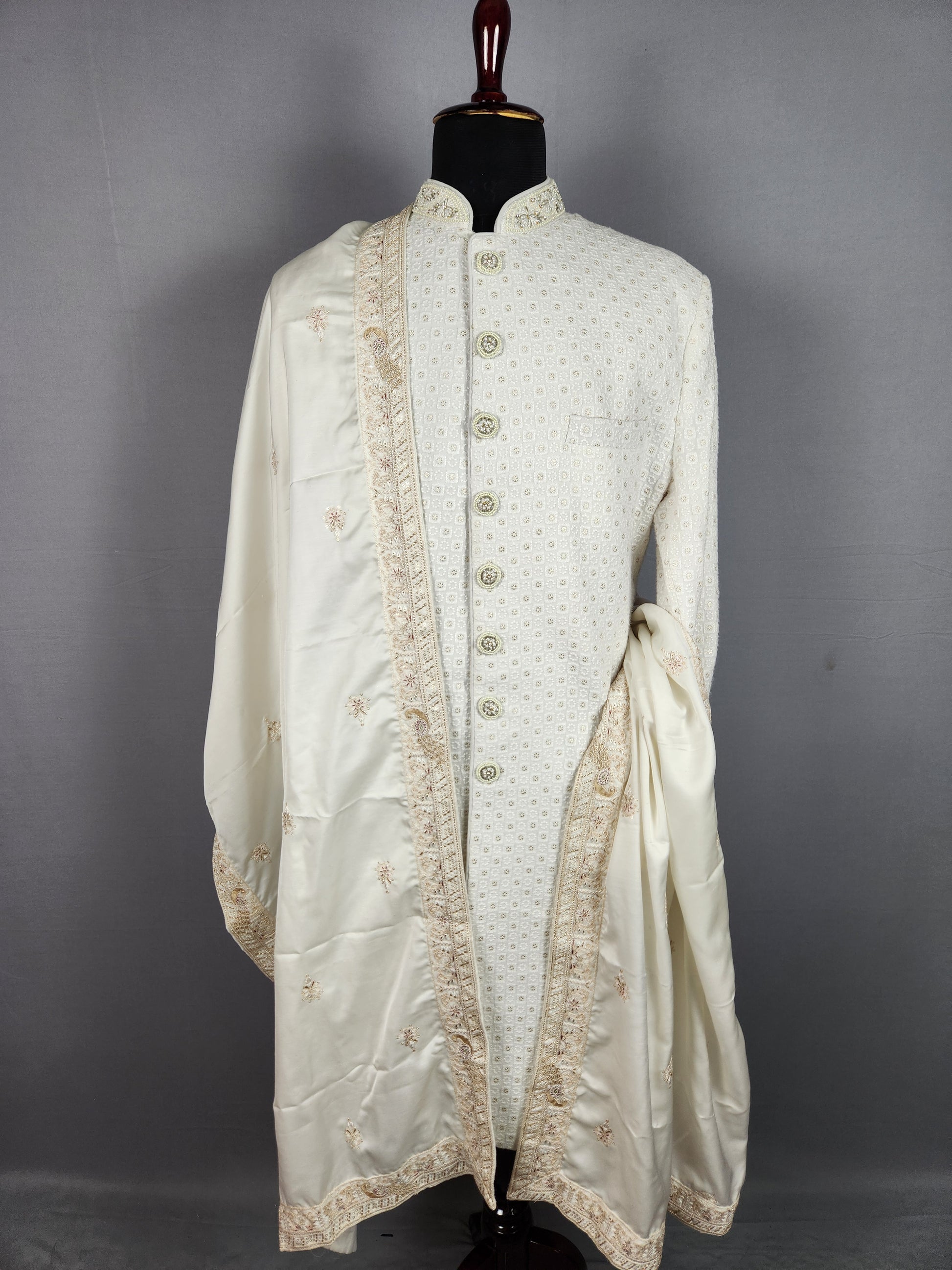 White Groom Stole With Peacock Design
