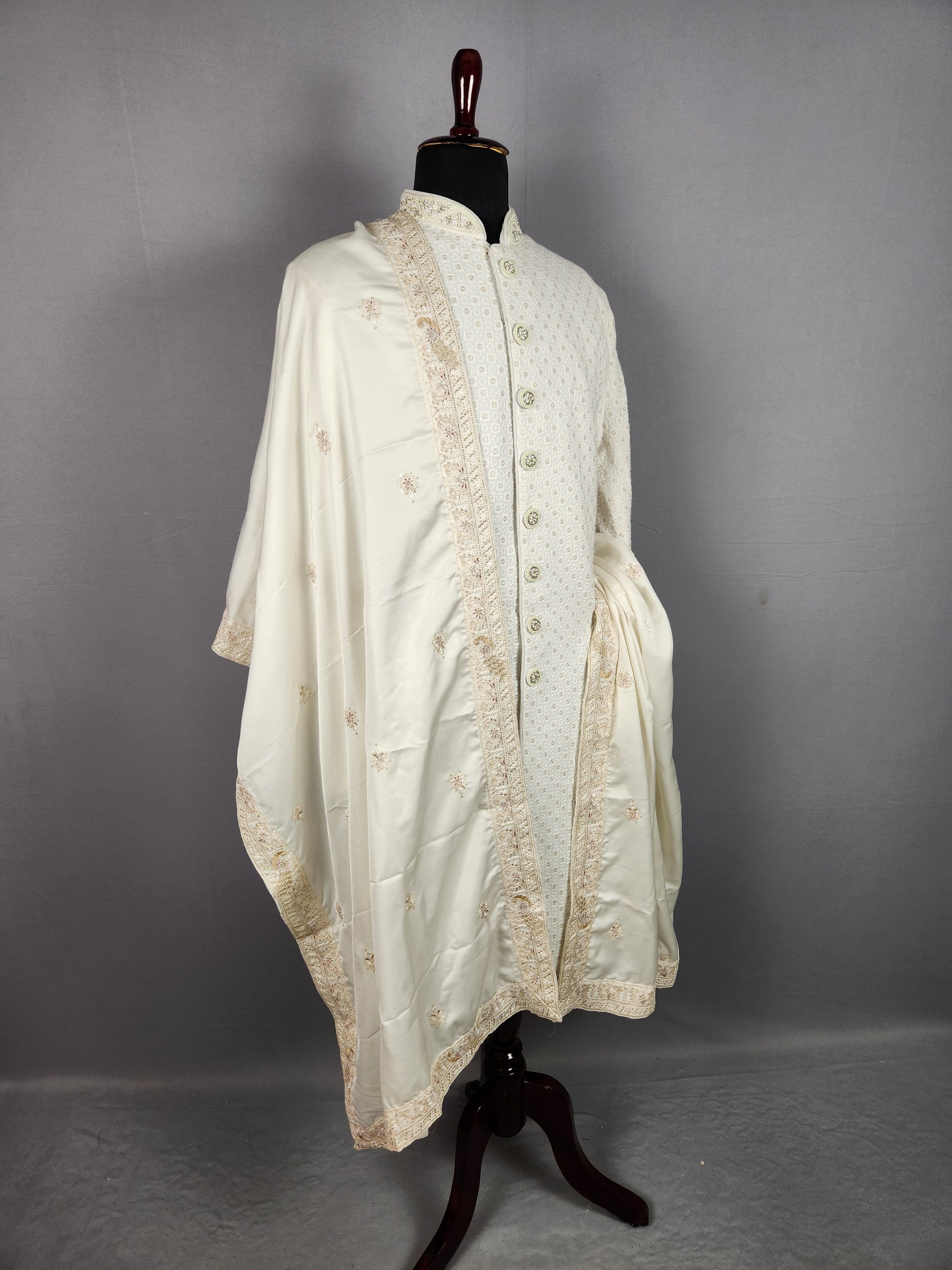 White Groom Stole With Peacock Design