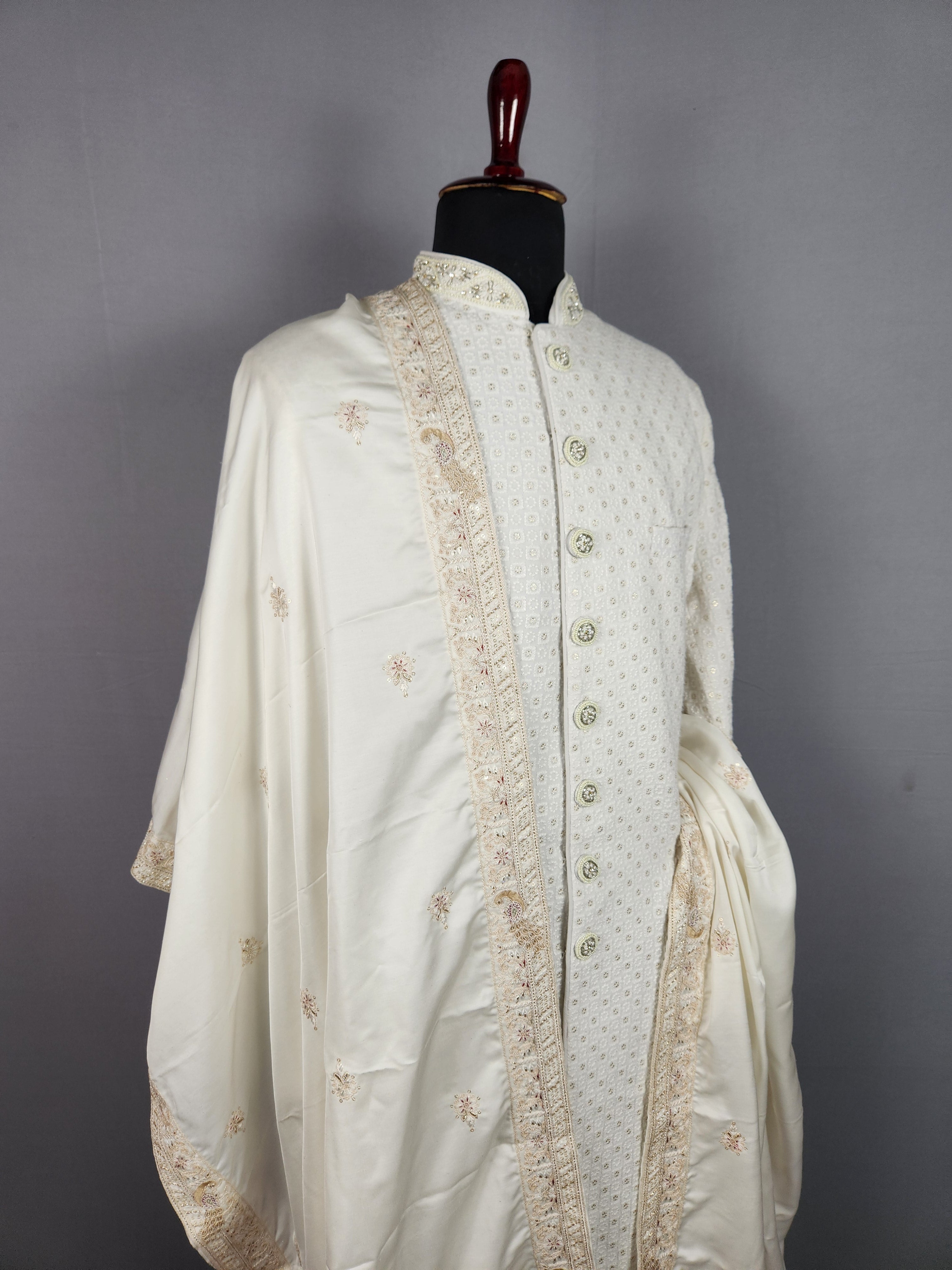White Groom Stole With Peacock Design