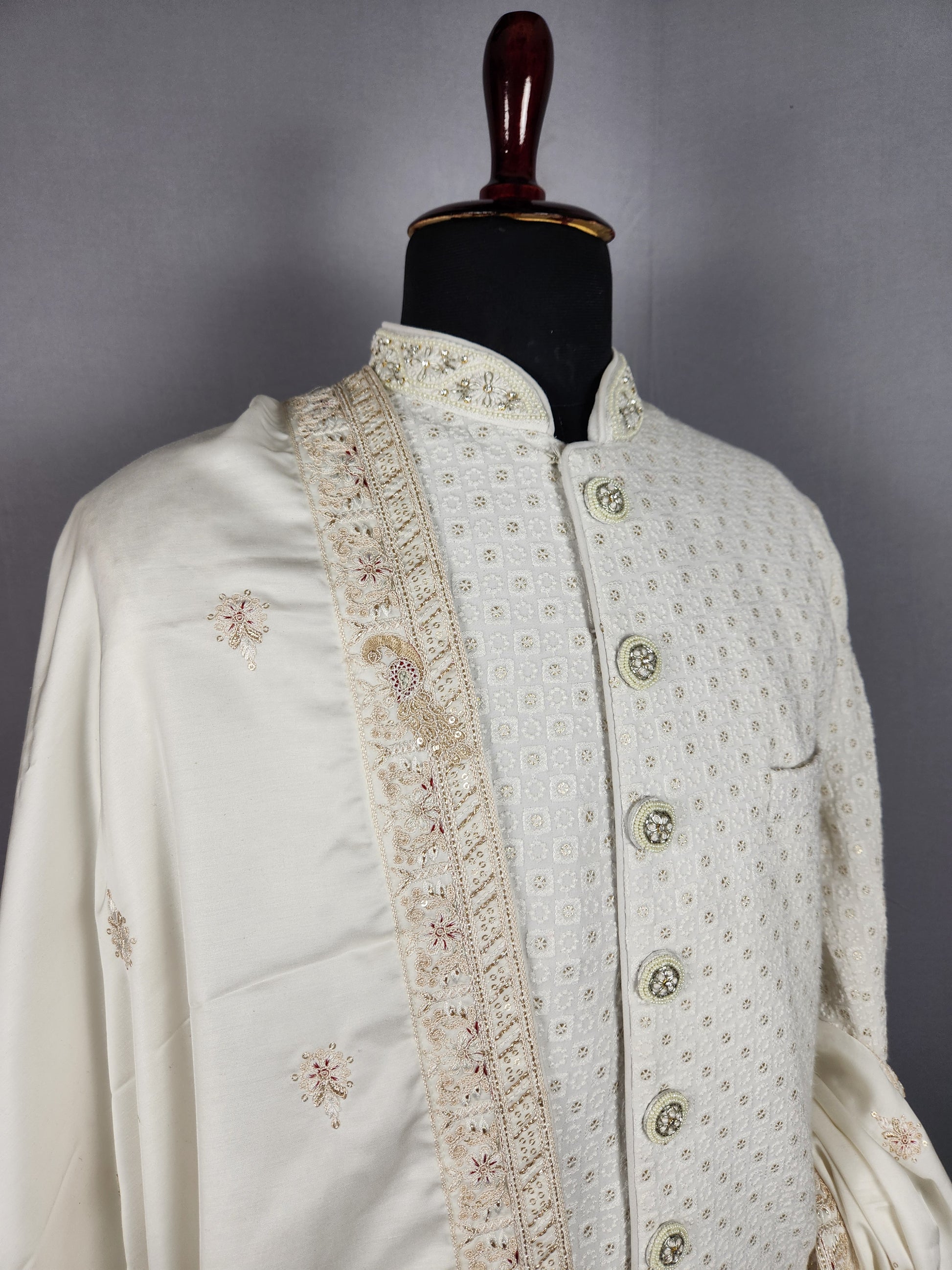 White Groom Stole With Peacock Design