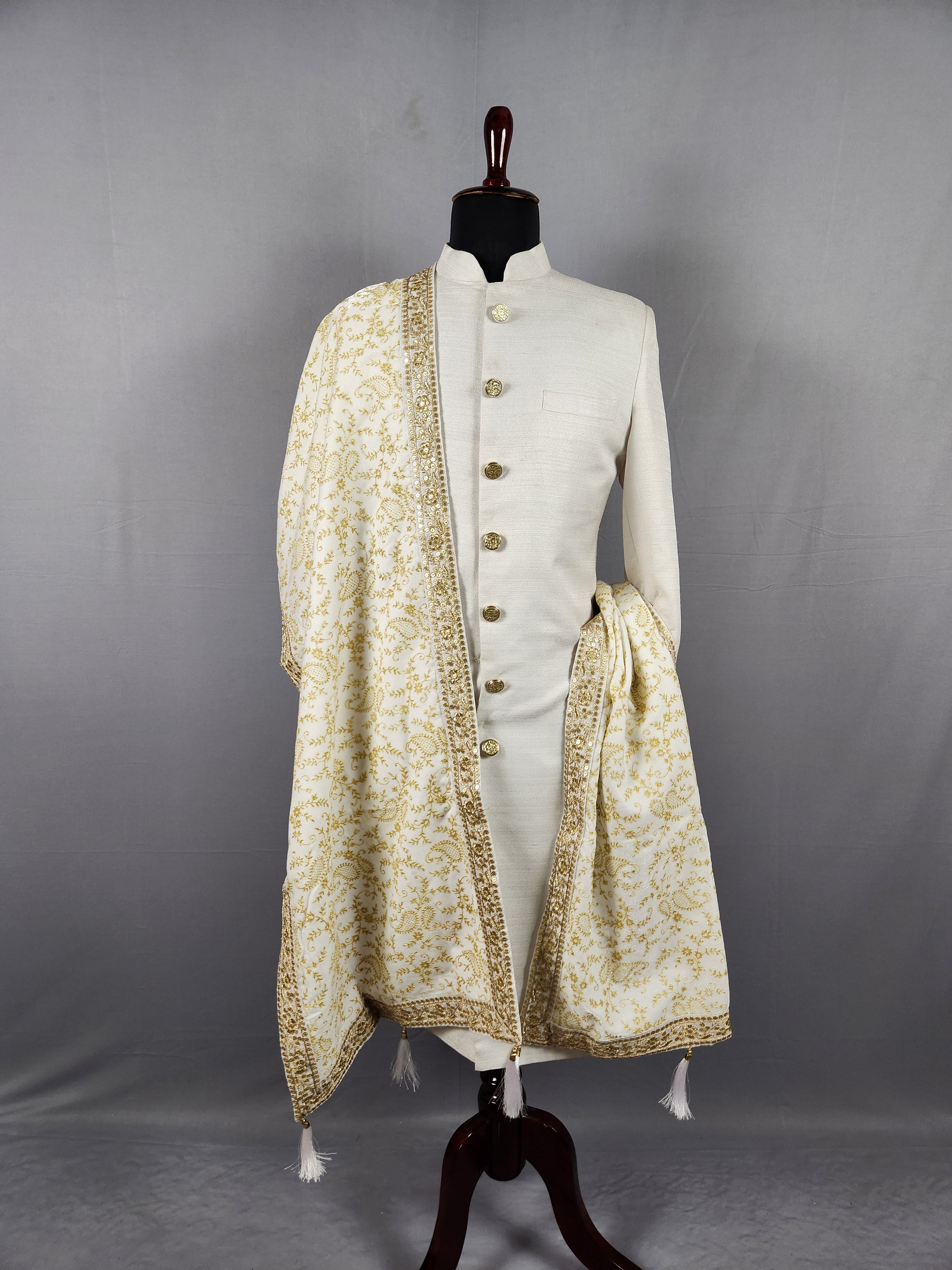 White Groom Stole WITH Gold Printed
