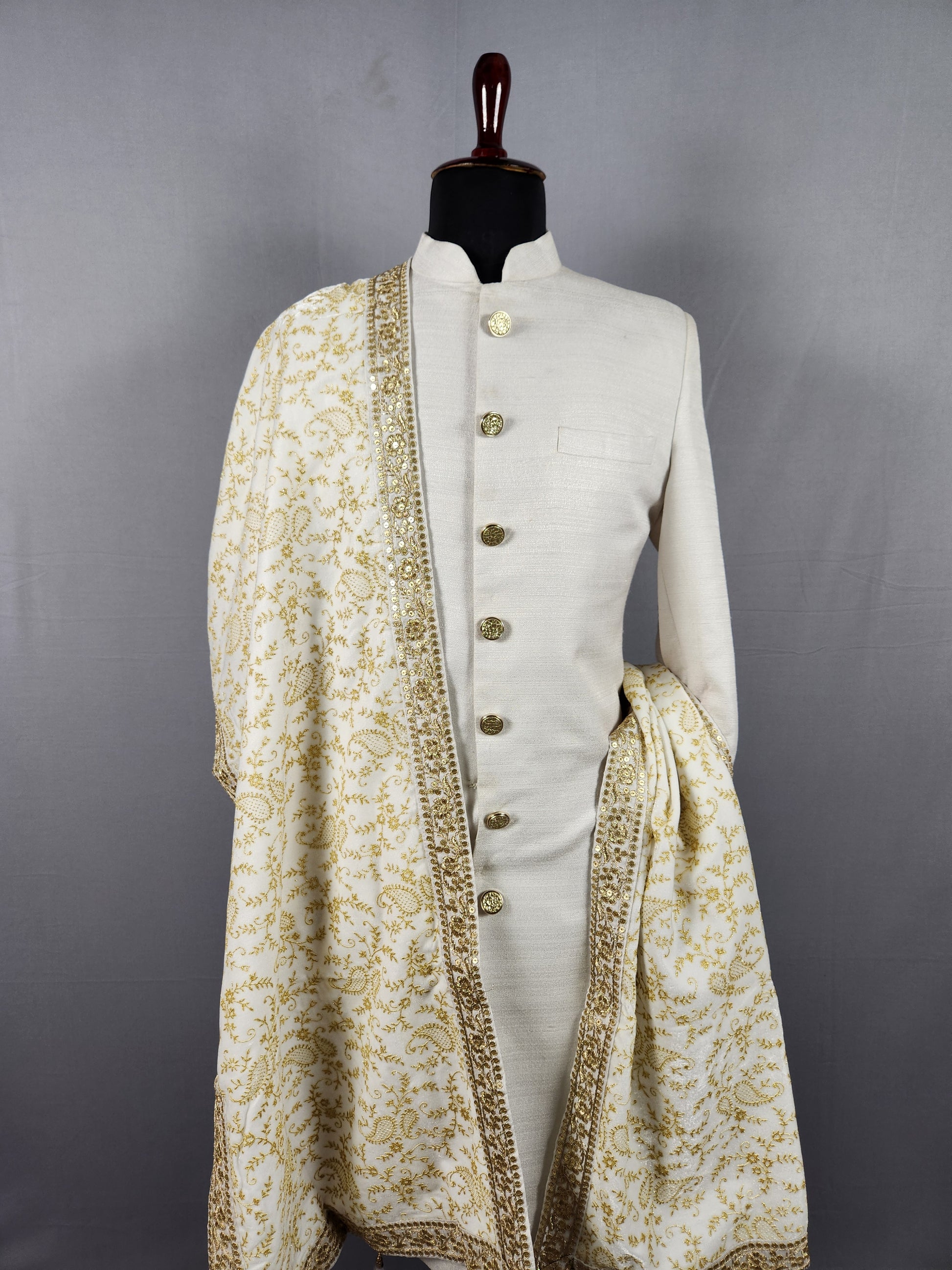 White Groom Stole WITH Gold Printed