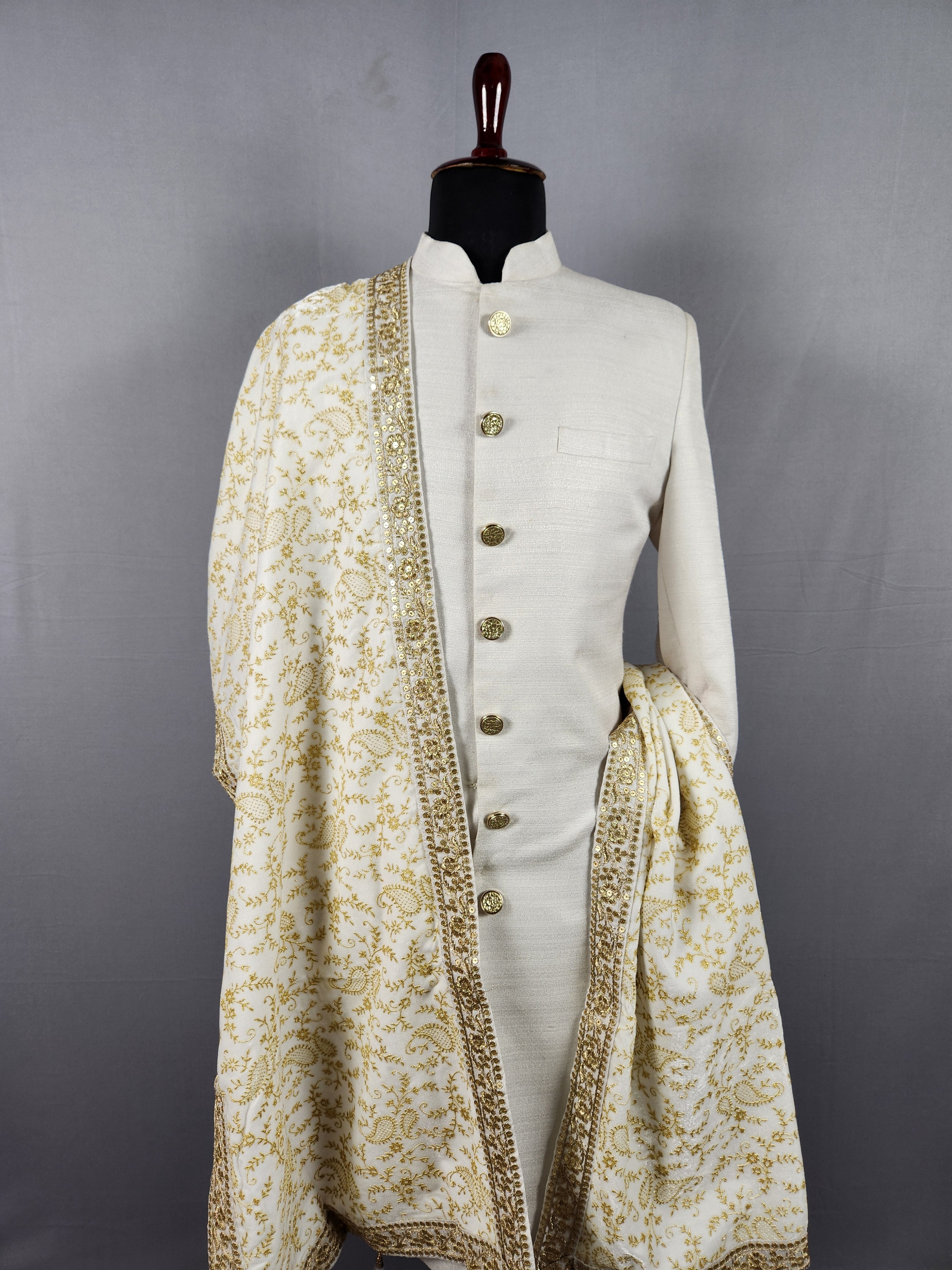 White Groom Stole WITH Gold Printed