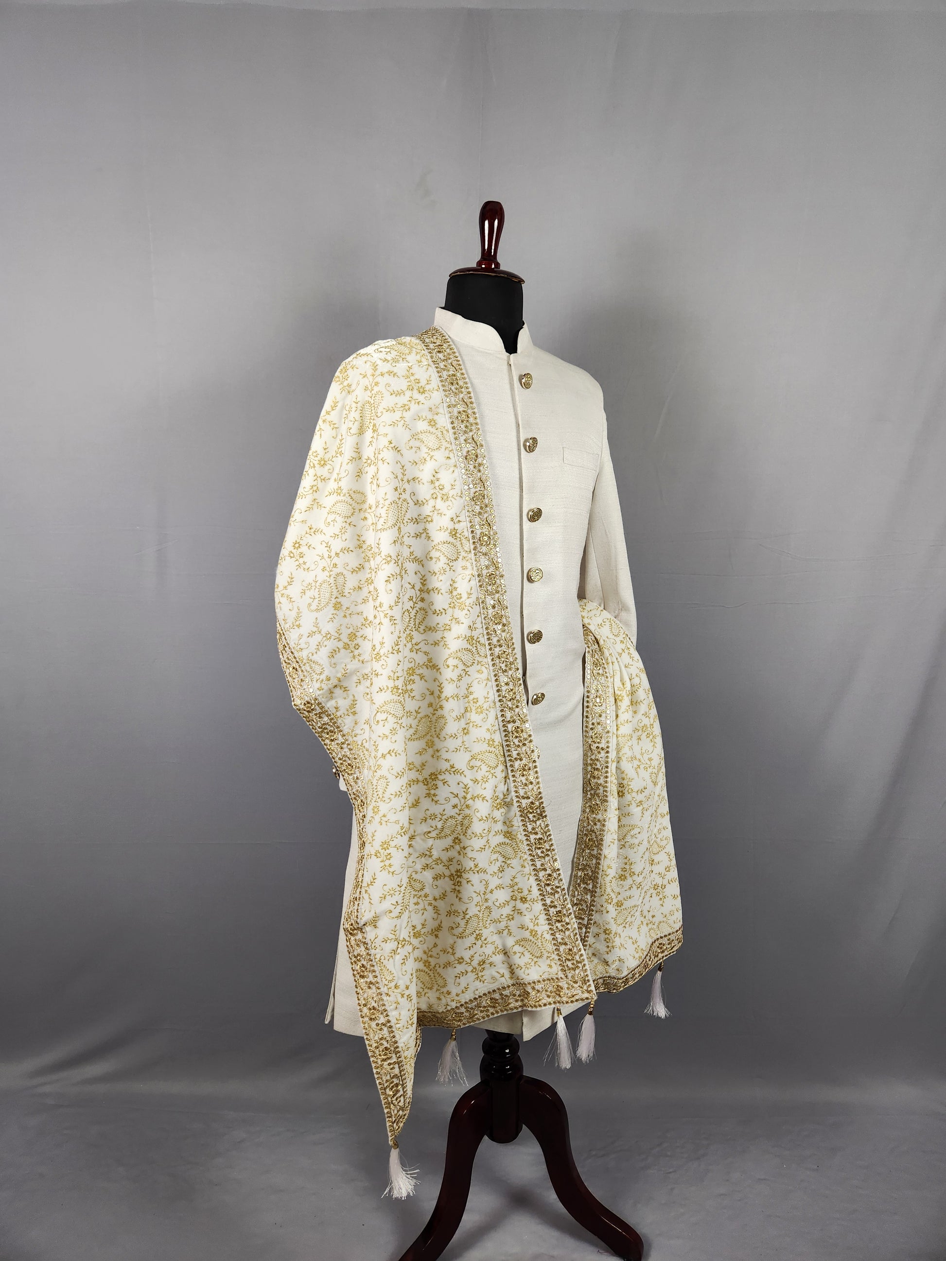 White Groom Stole WITH Gold Printed