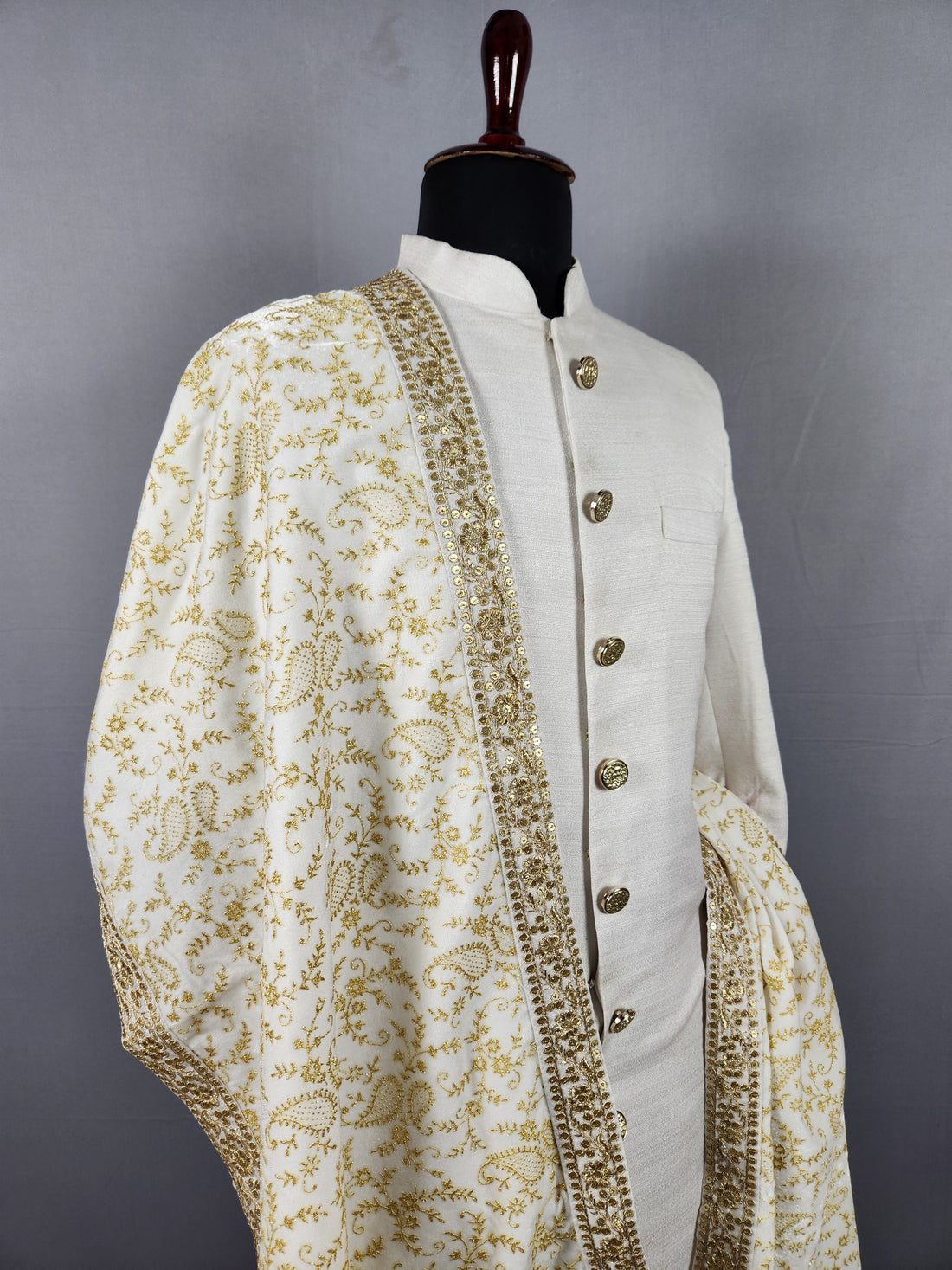 White Groom Stole WITH Gold Printed