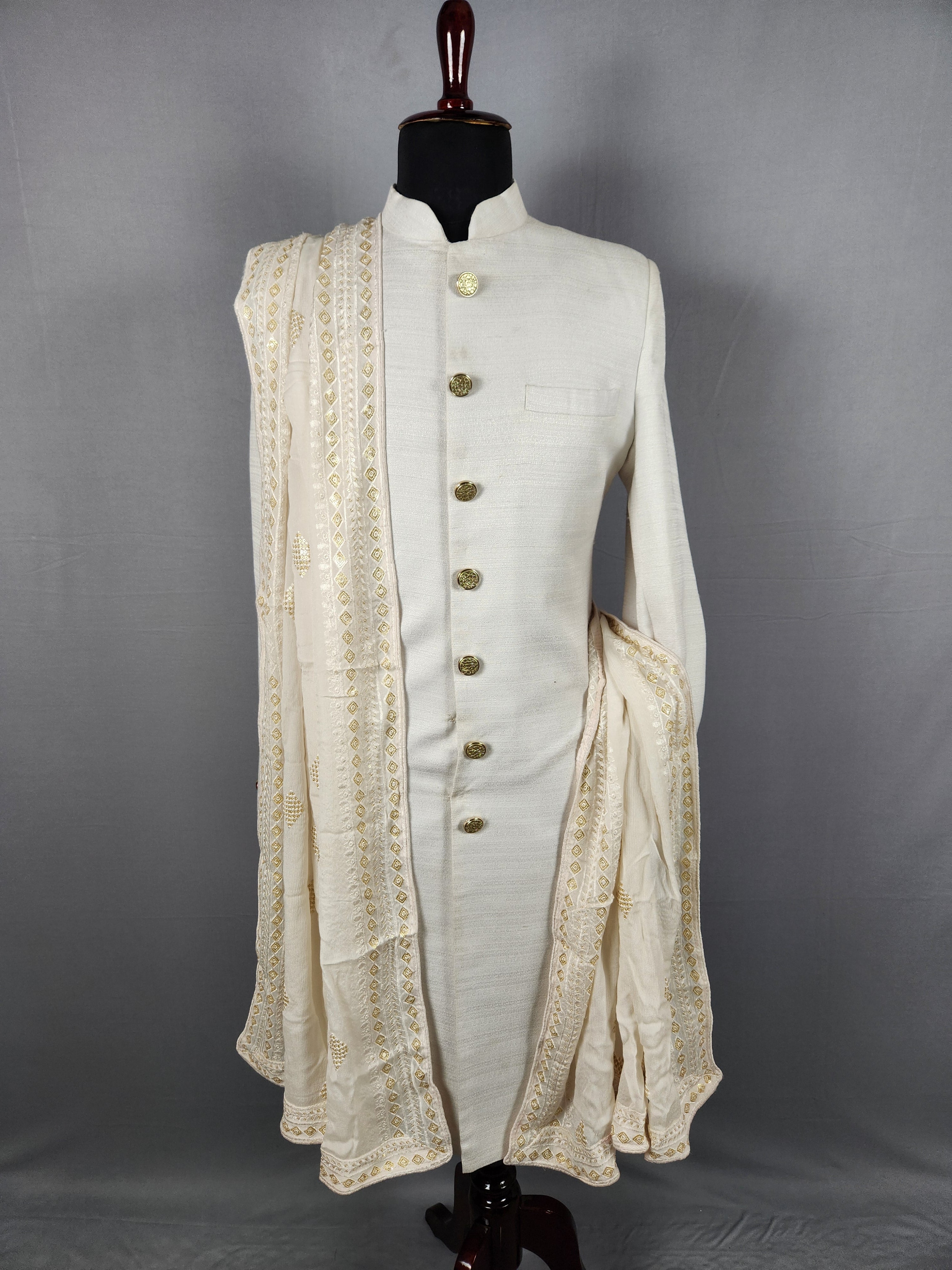 White Groom Stole - Gold Sequin | Shawl For Men