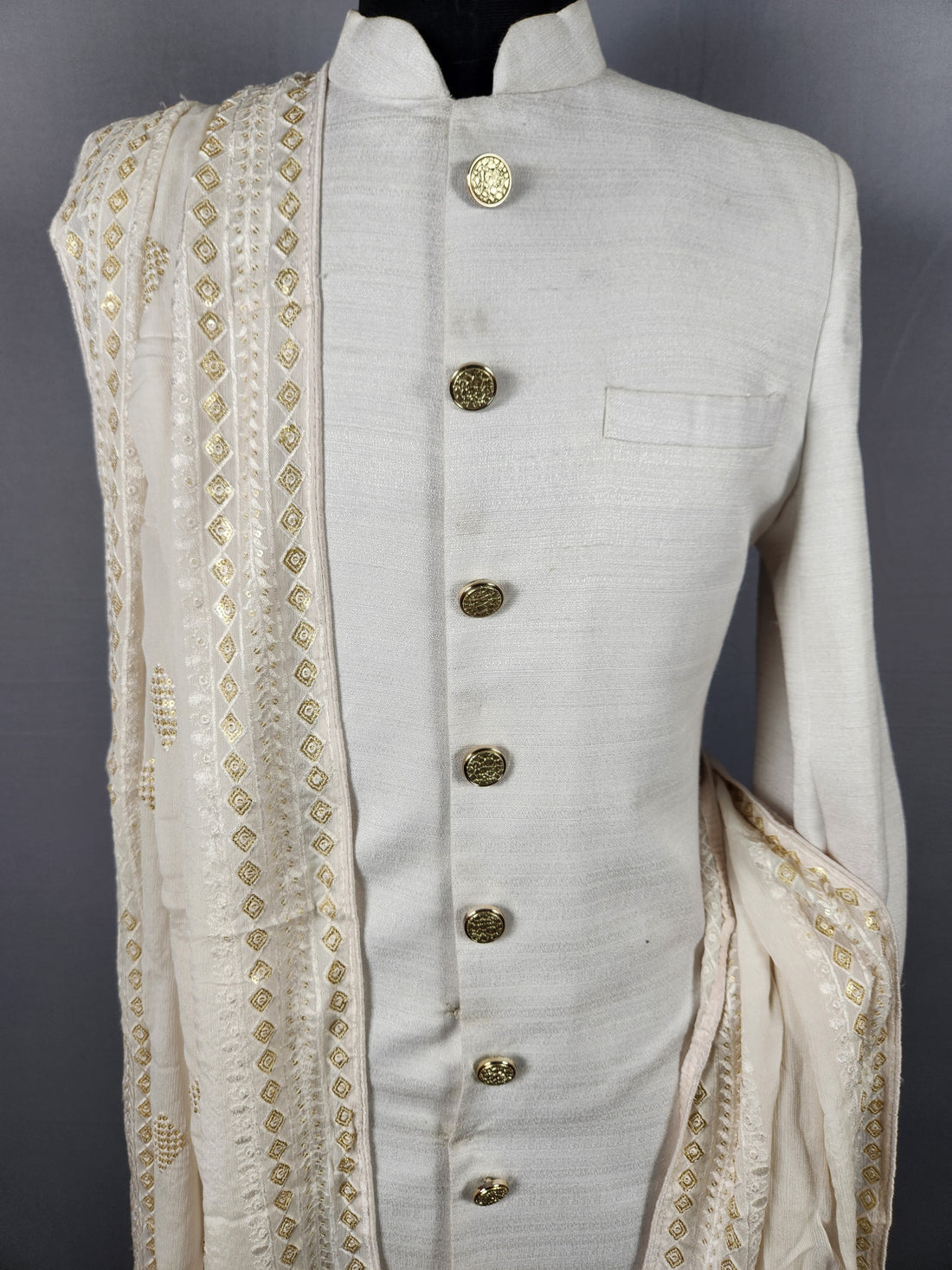 White Groom Stole - Gold Sequin | Shawl For Men