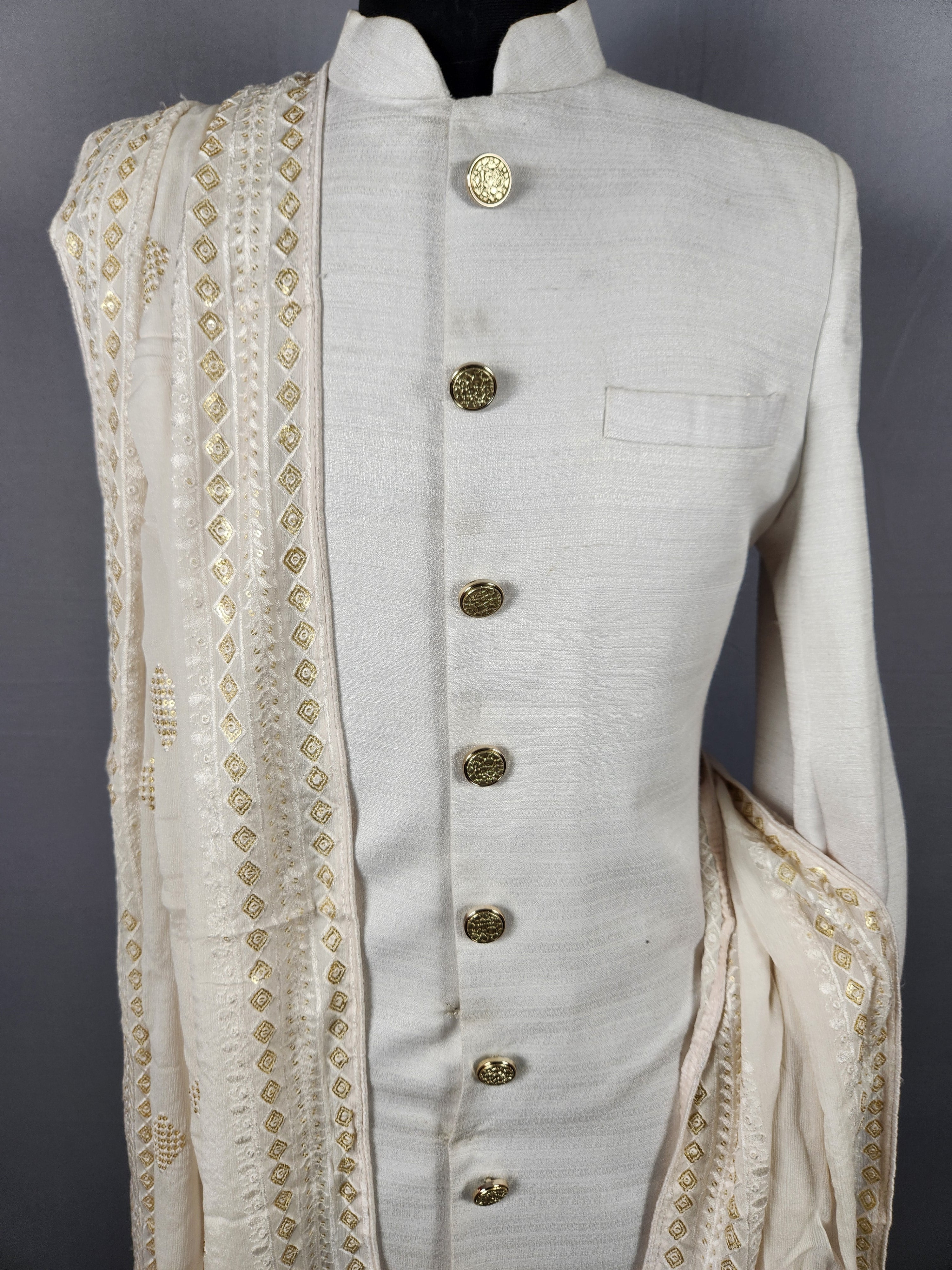 White Groom Stole - Gold Sequin | Shawl For Men