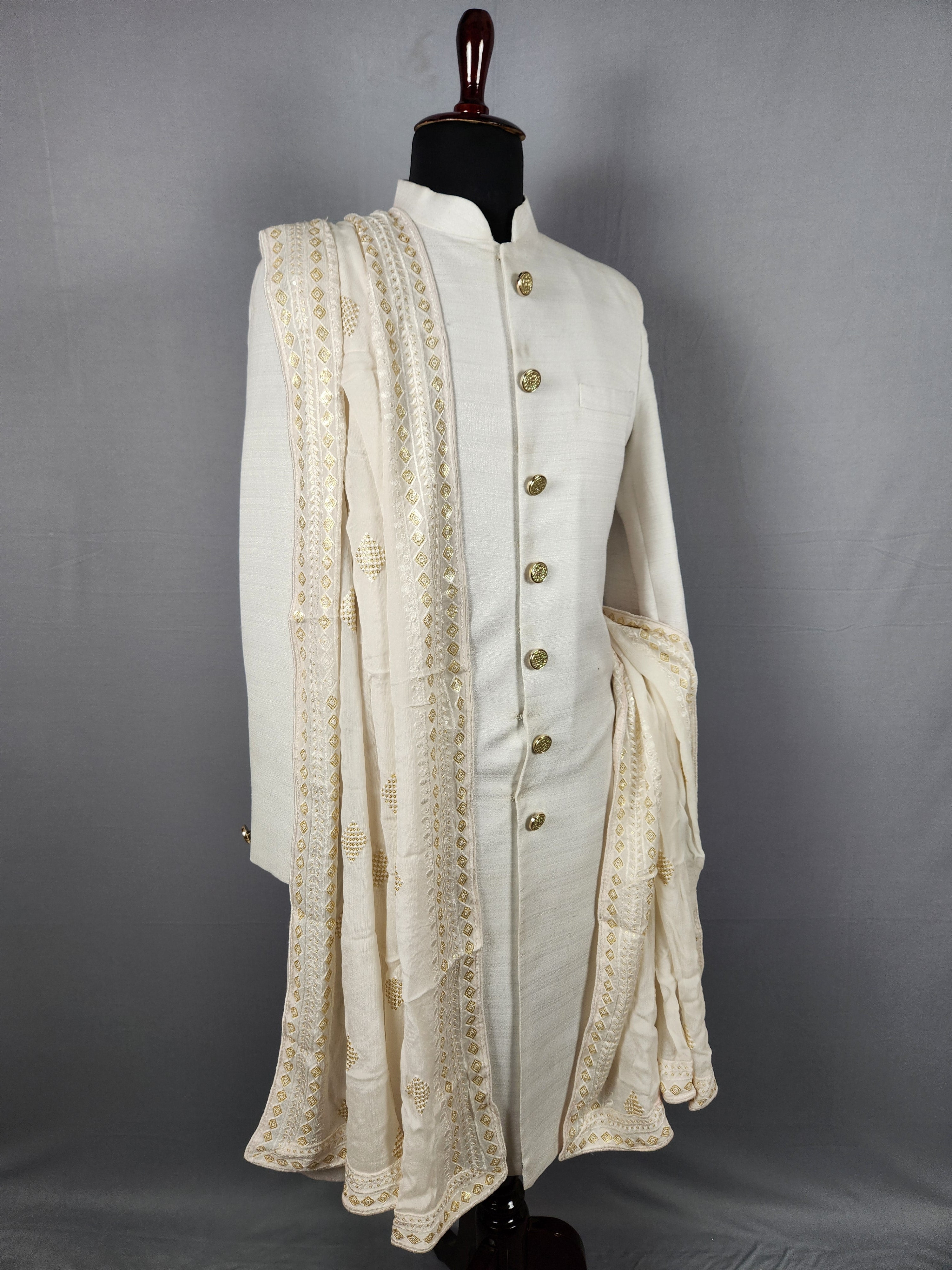 White Groom Stole - Gold Sequin | Shawl For Men