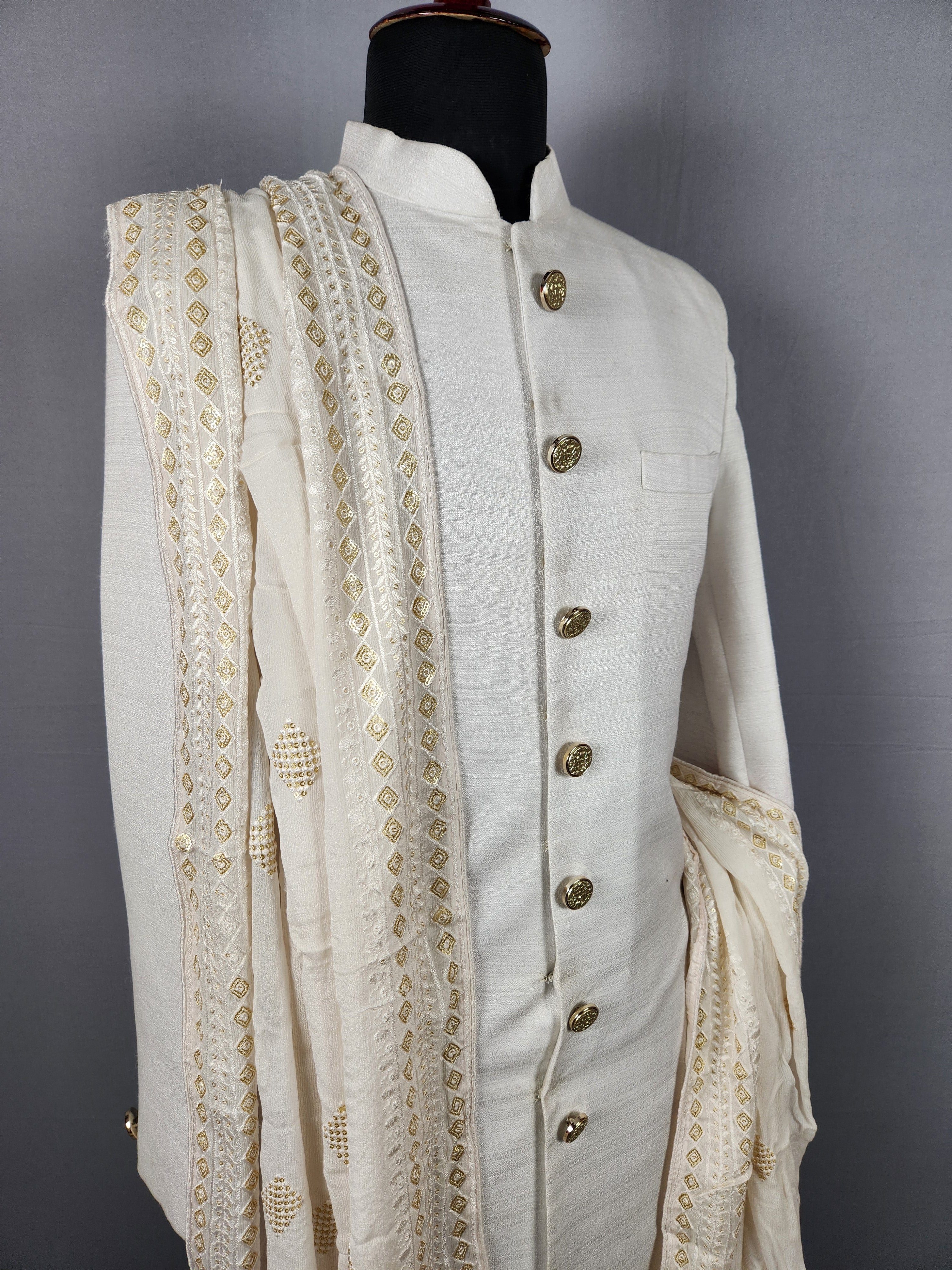 White Groom Stole - Gold Sequin | Shawl For Men