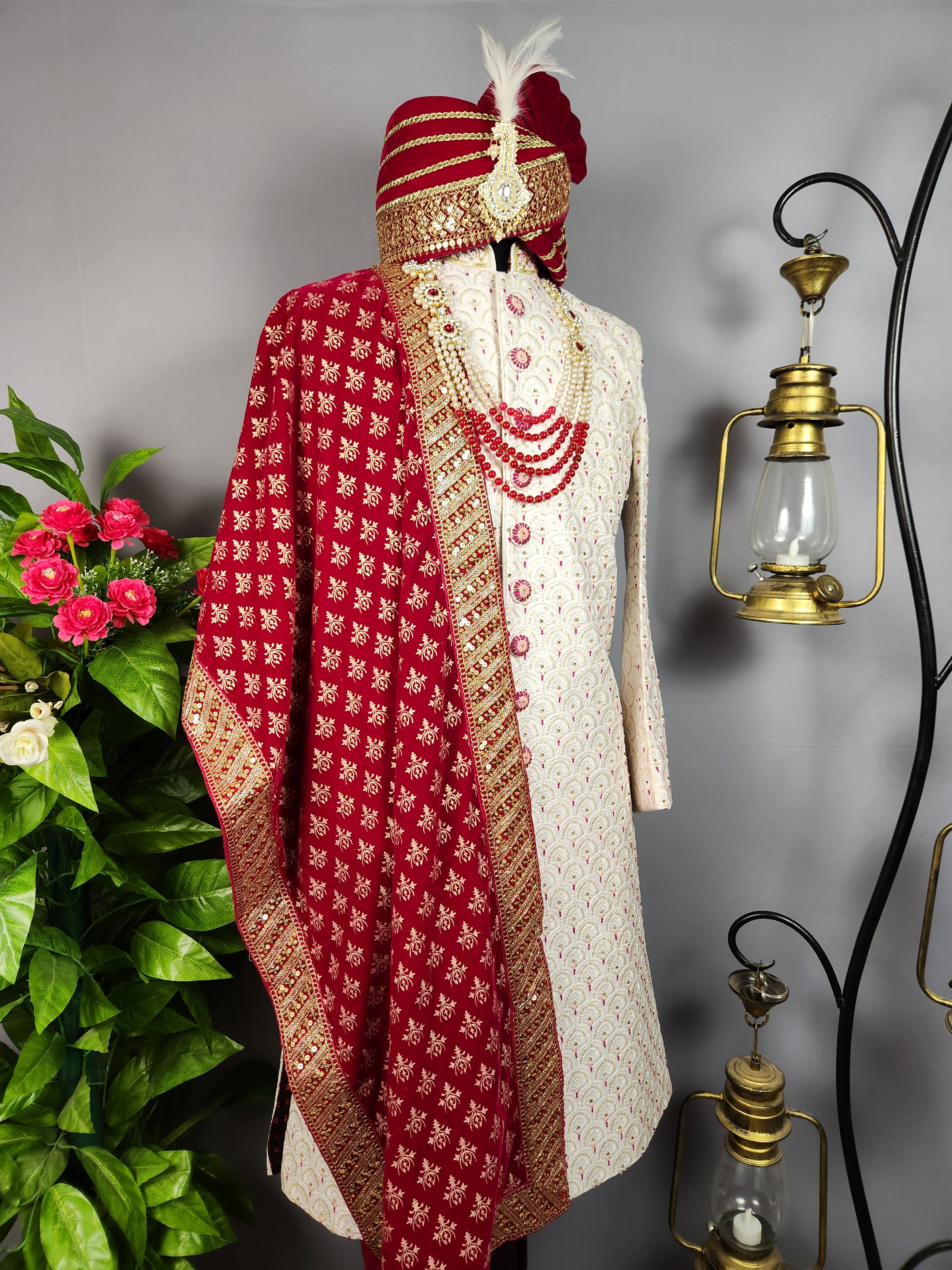 White Sherwani for Groom  -   Indian Wedding Outfit for Men