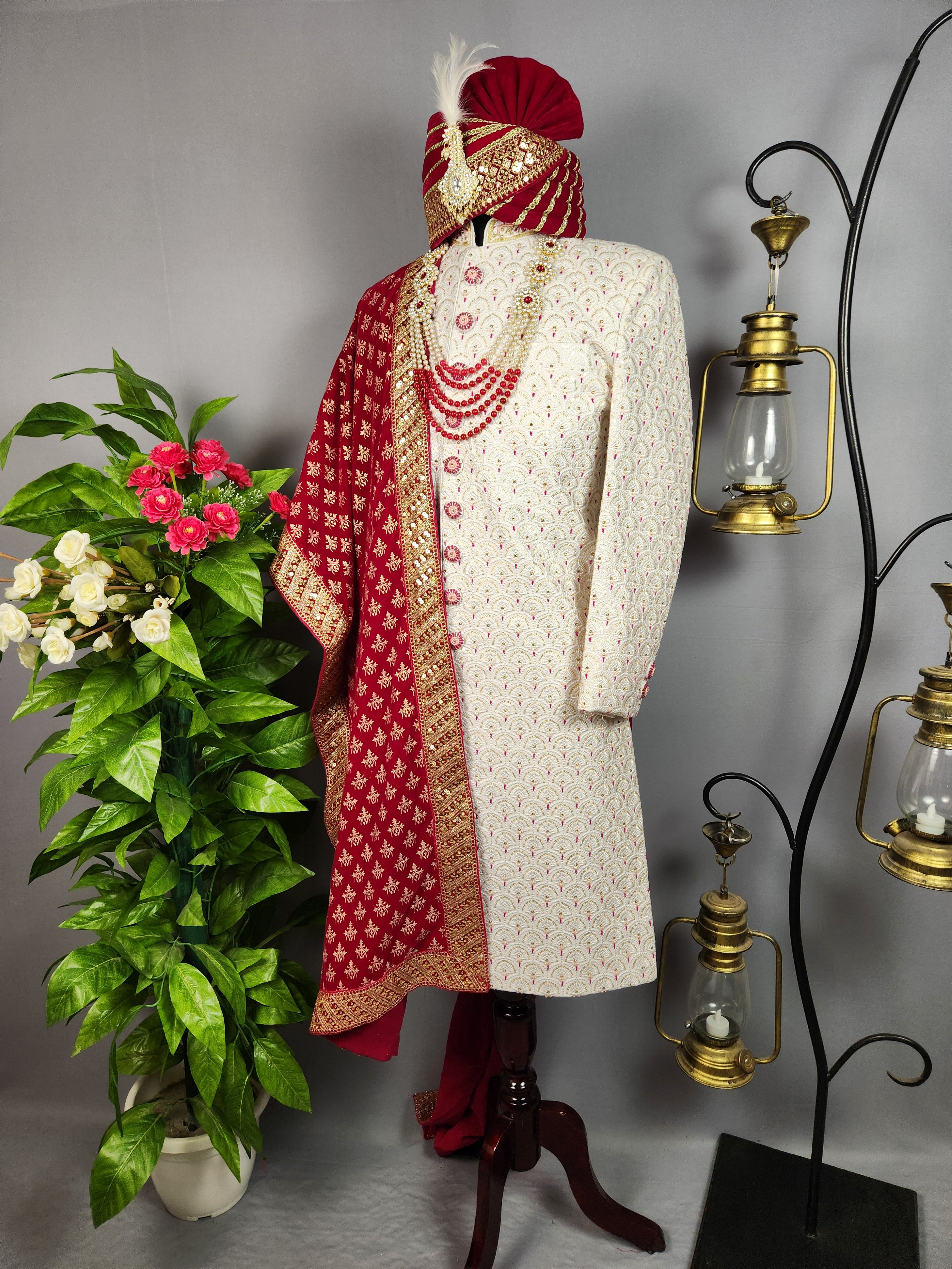 White Sherwani for Groom  -   Indian Wedding Outfit for Men