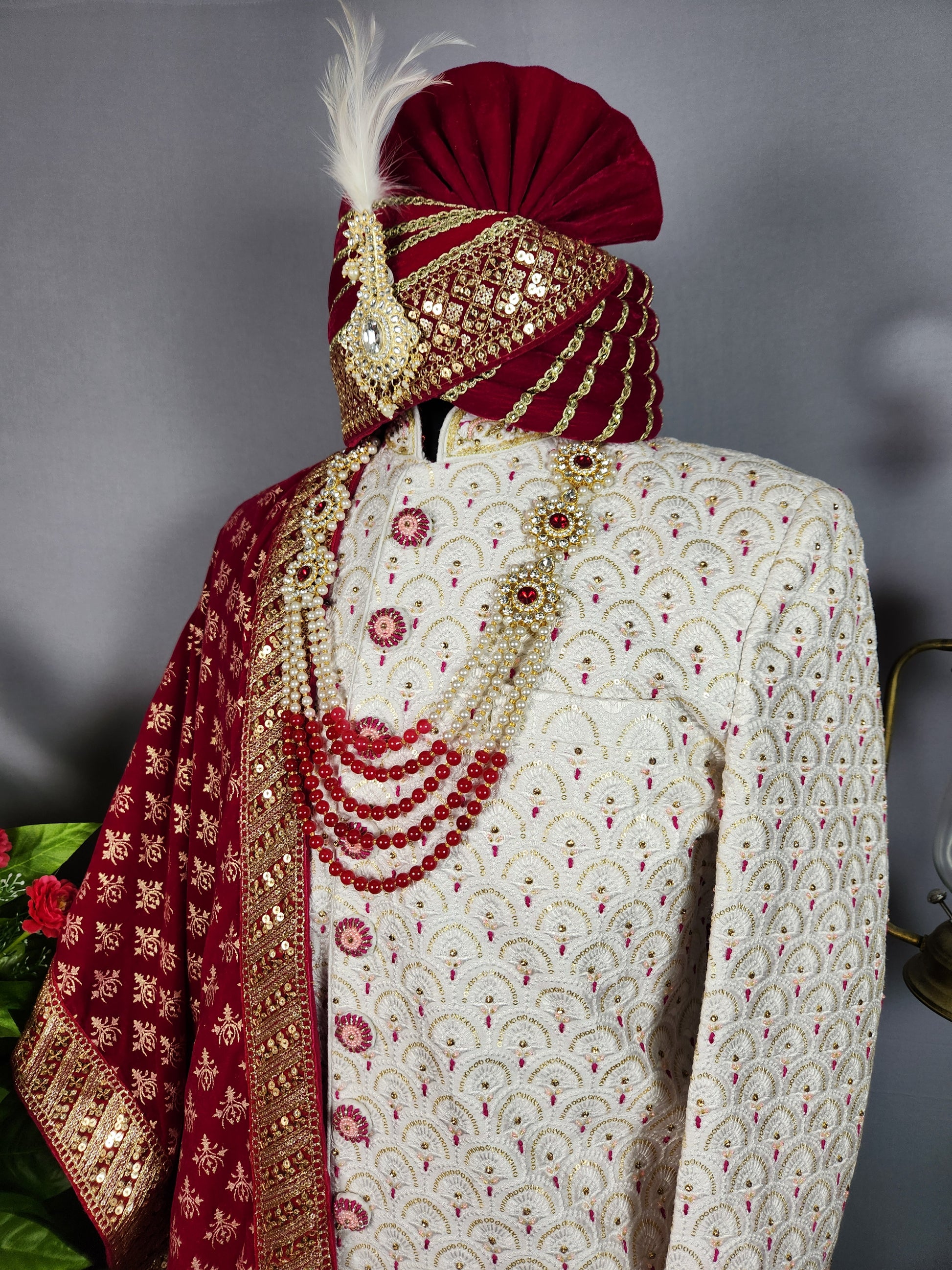 White Sherwani for Groom  -   Indian Wedding Outfit for Men