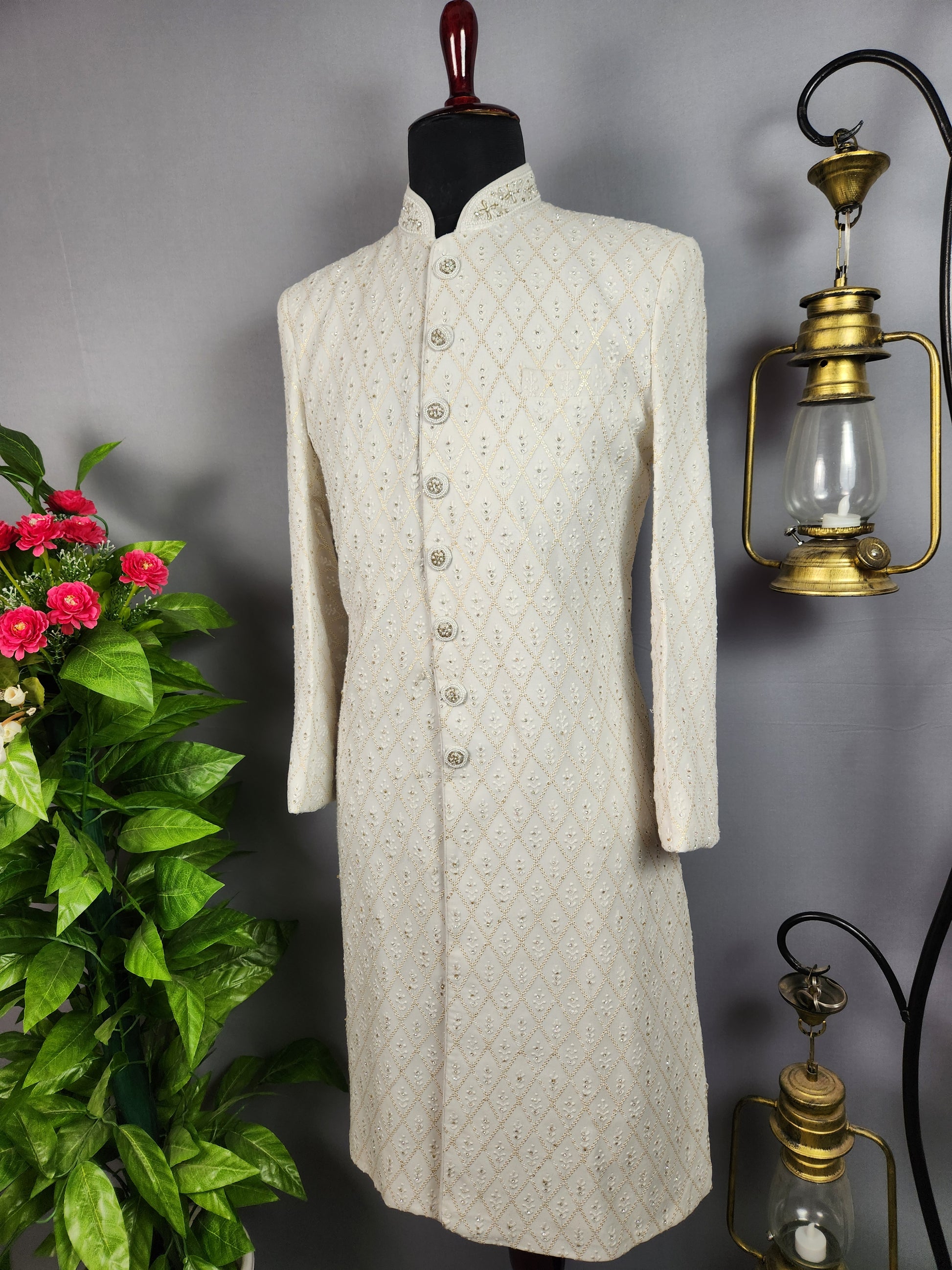White Sherwani for Groom  -   Indian Wedding Outfit for Men