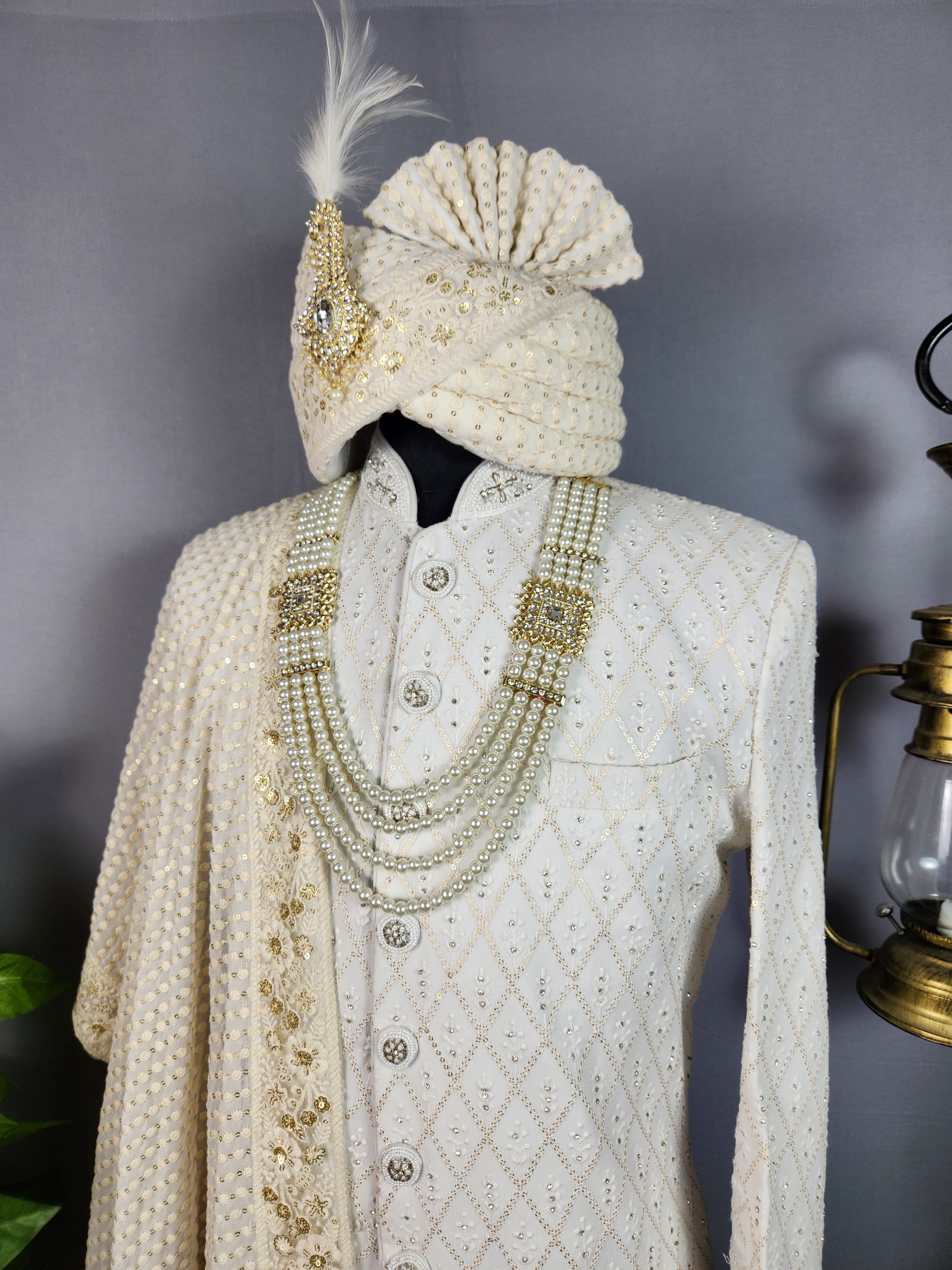 White Sherwani for Groom  -   Indian Wedding Outfit for Men