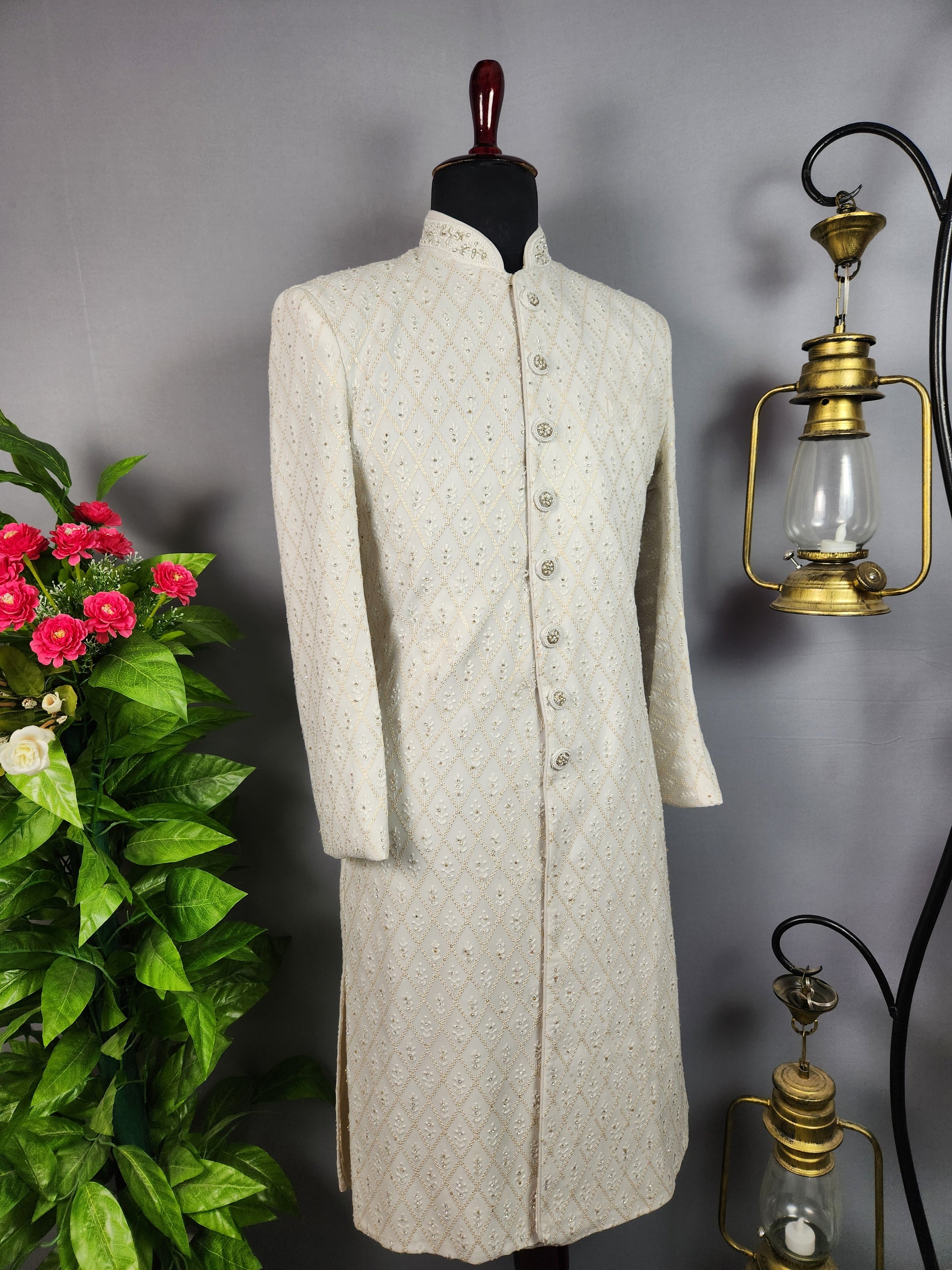 White Sherwani for Groom  -   Indian Wedding Outfit for Men