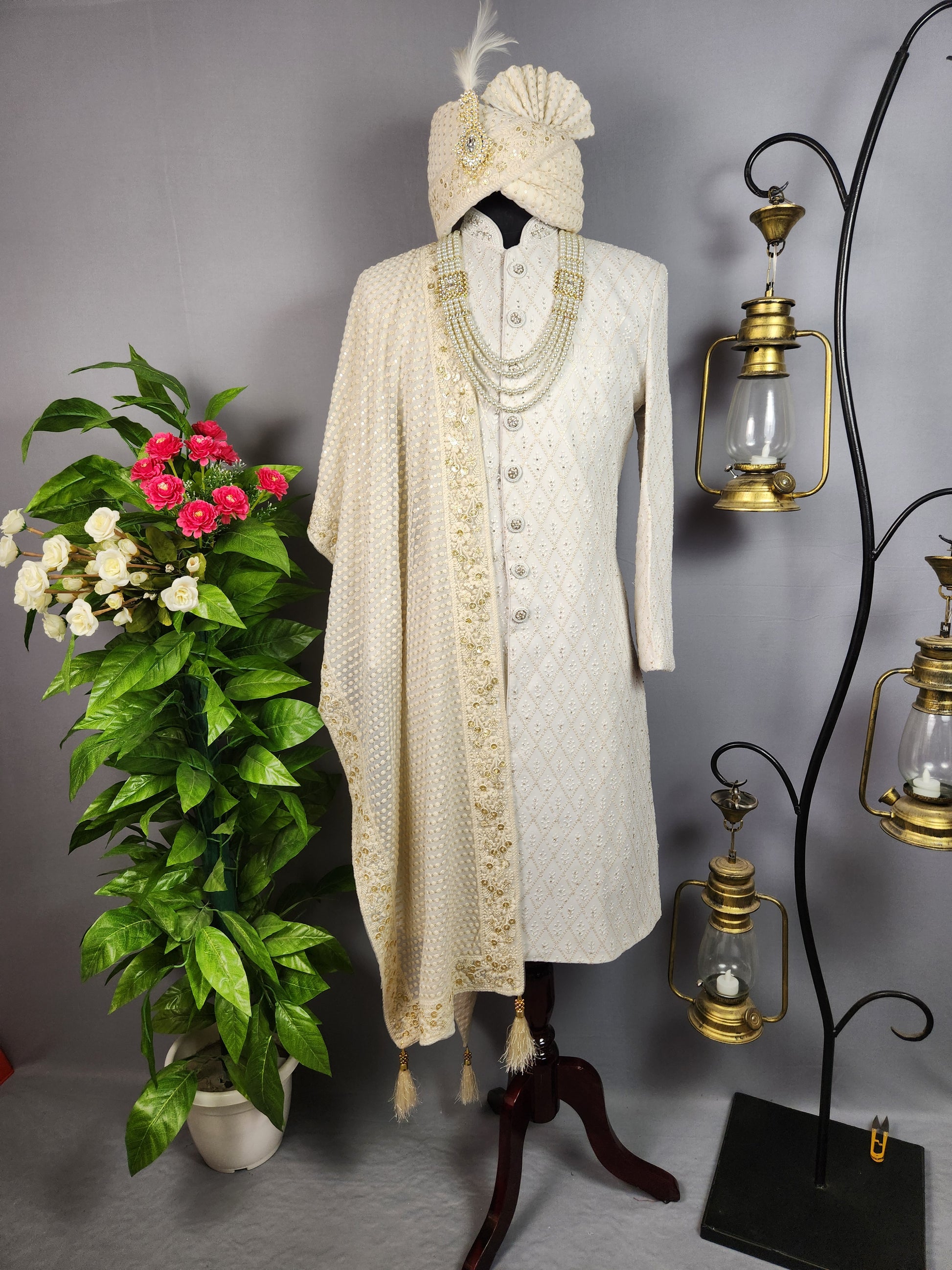 White Sherwani for Groom  -   Indian Wedding Outfit for Men