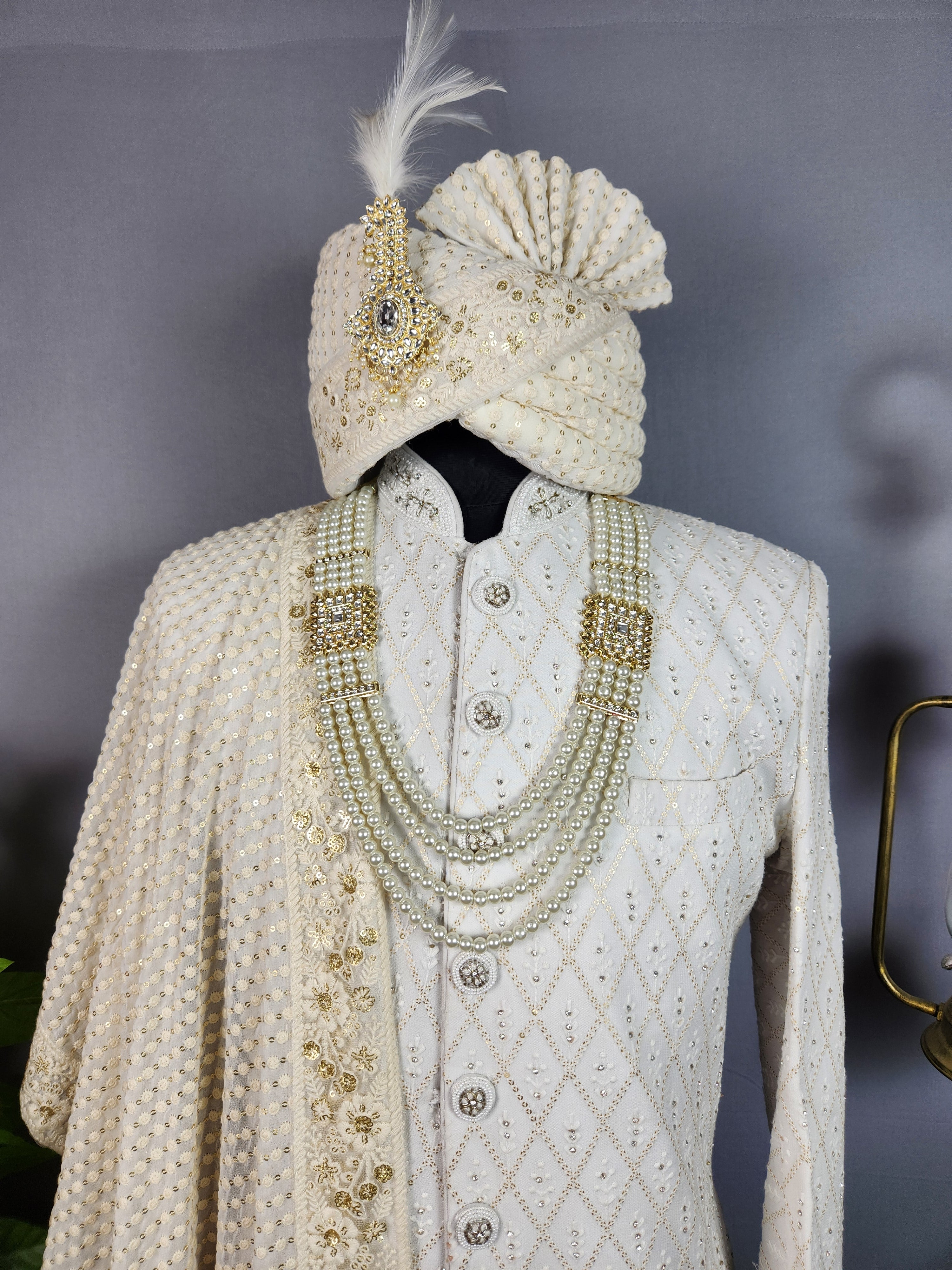 White Sherwani for Groom  -   Indian Wedding Outfit for Men