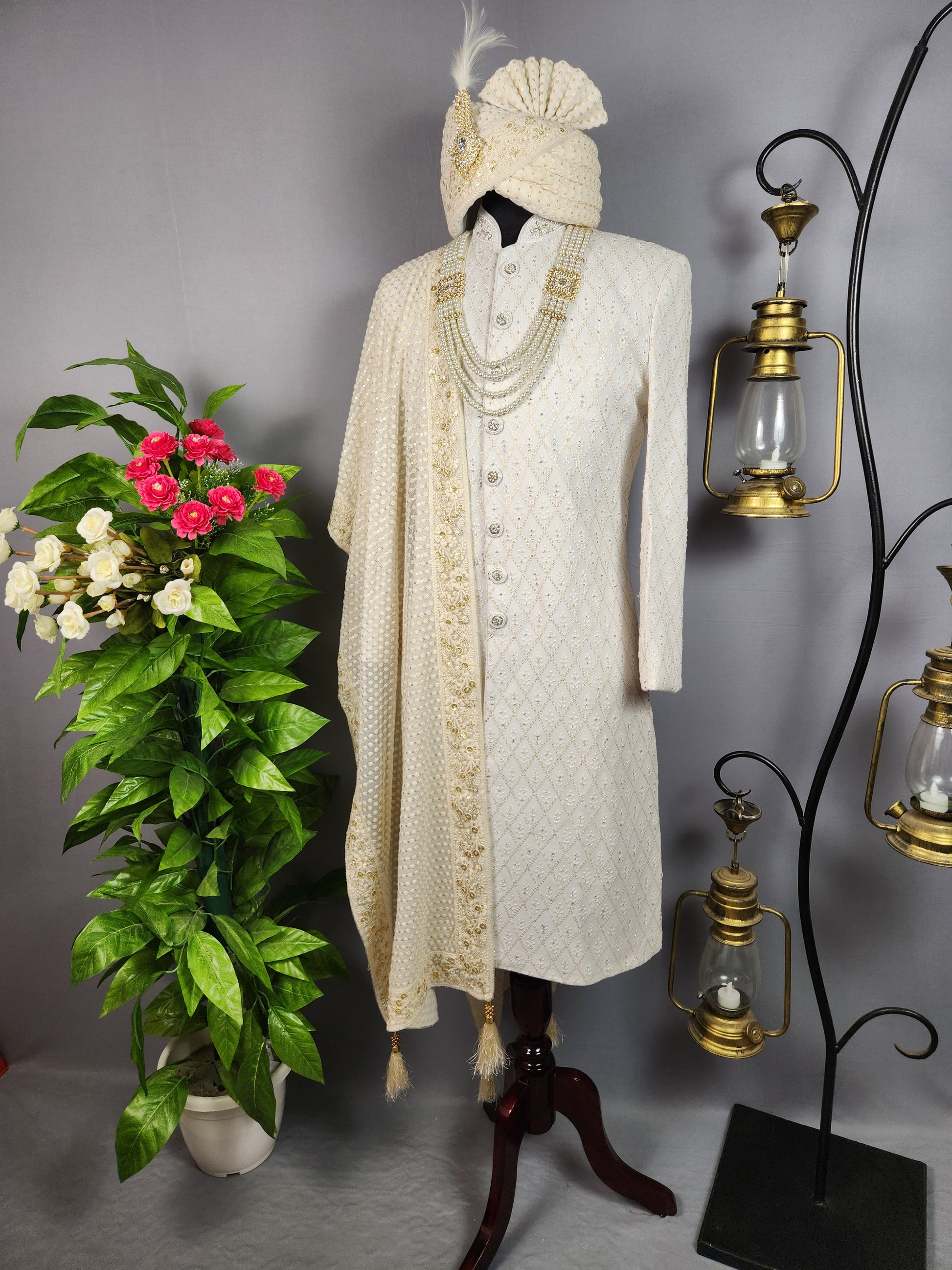 White Sherwani for Groom  -   Indian Wedding Outfit for Men