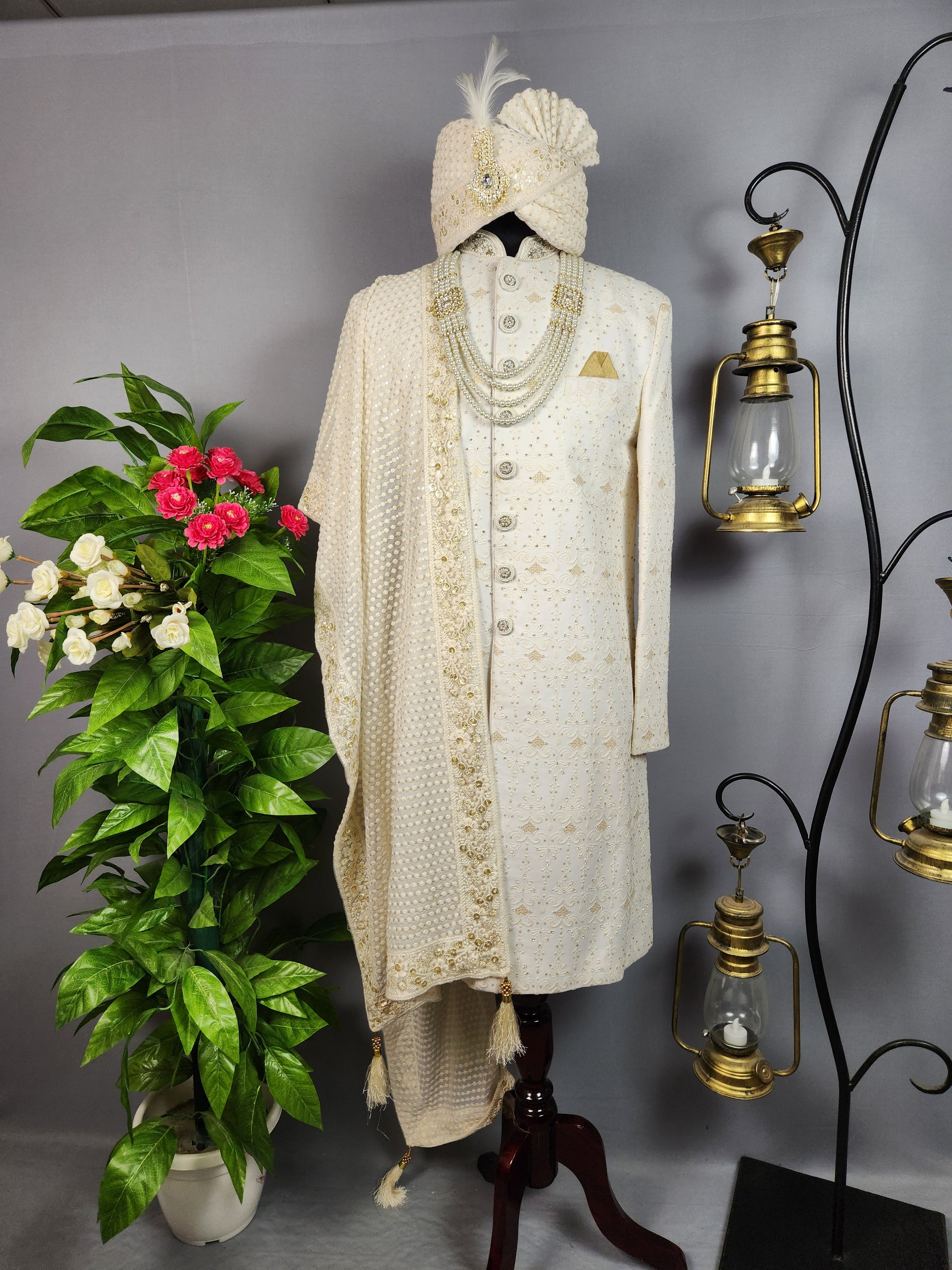 White Sherwani for Groom  -   Indian Wedding Outfit for Men