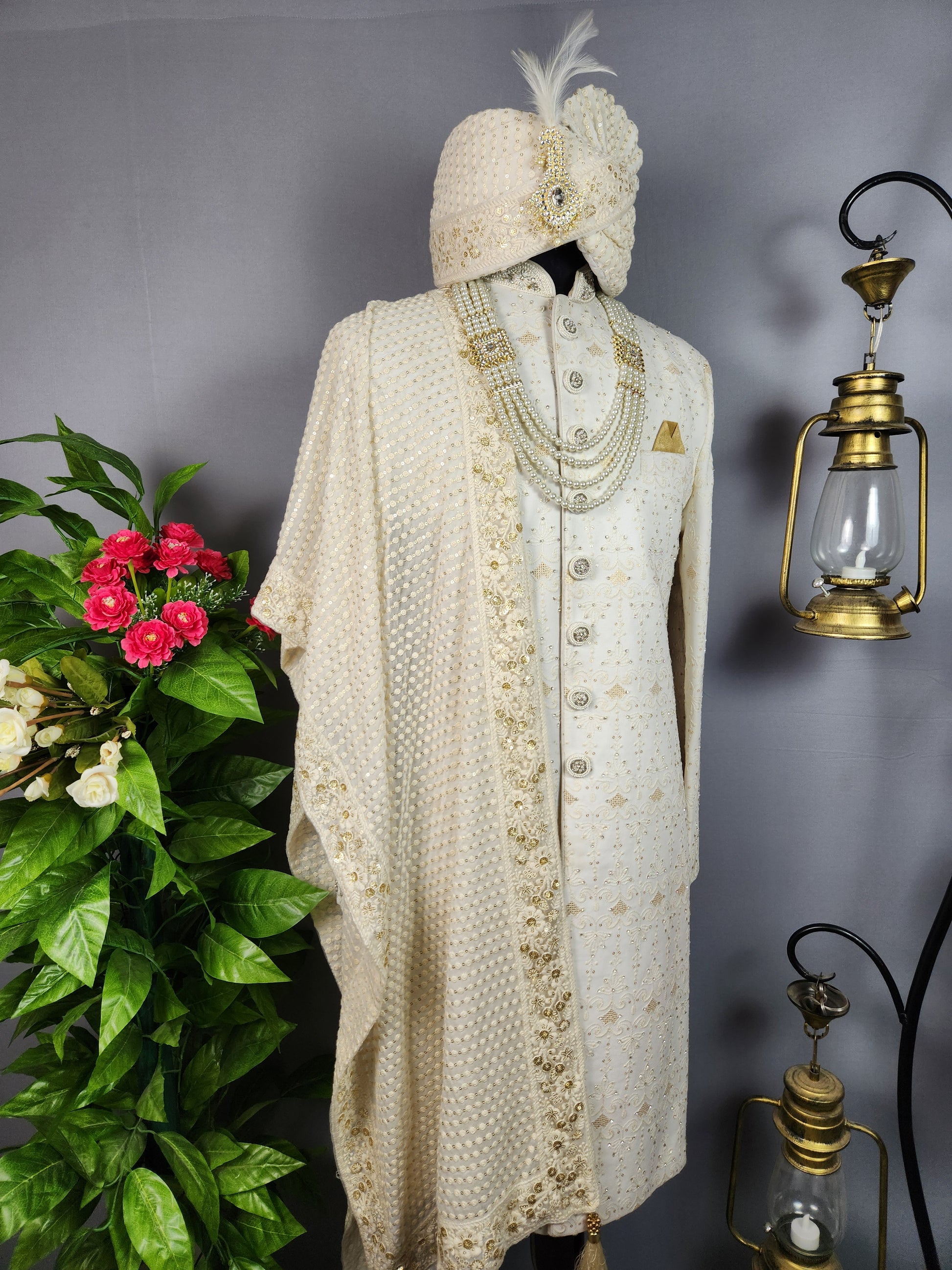 White Sherwani for Groom  -   Indian Wedding Outfit for Men