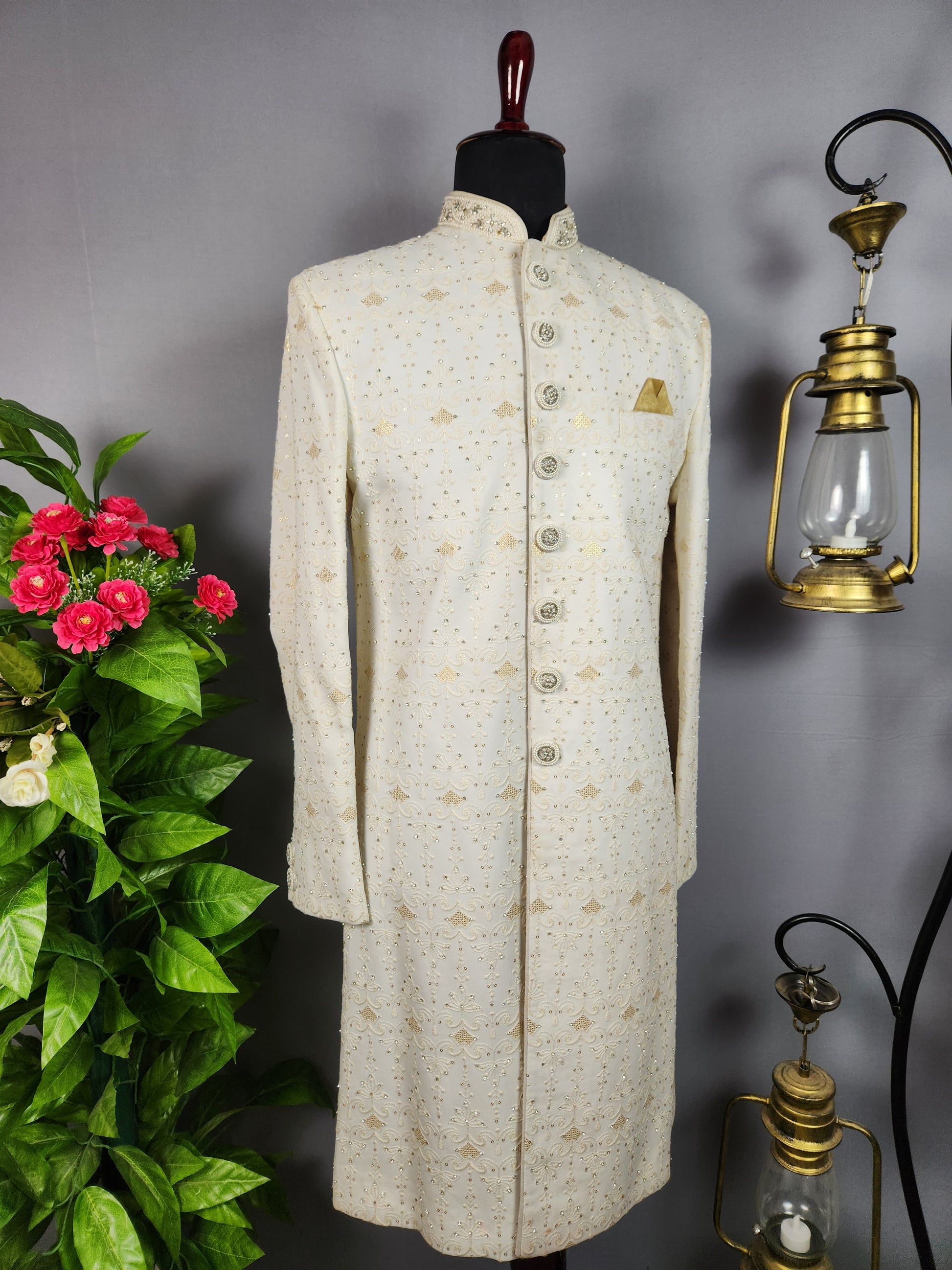 White Sherwani for Groom  -   Indian Wedding Outfit for Men