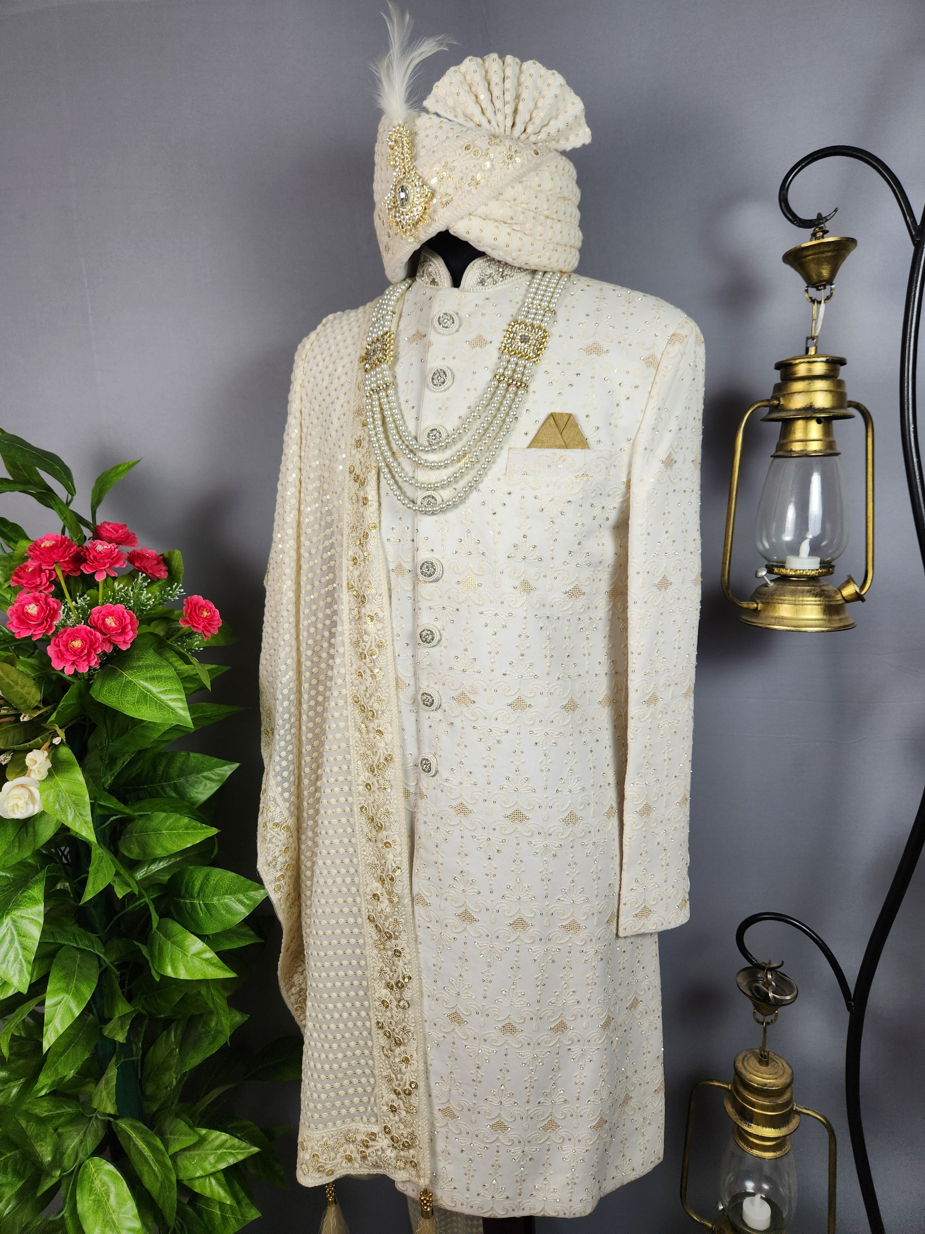 White Sherwani for Groom  -   Indian Wedding Outfit for Men