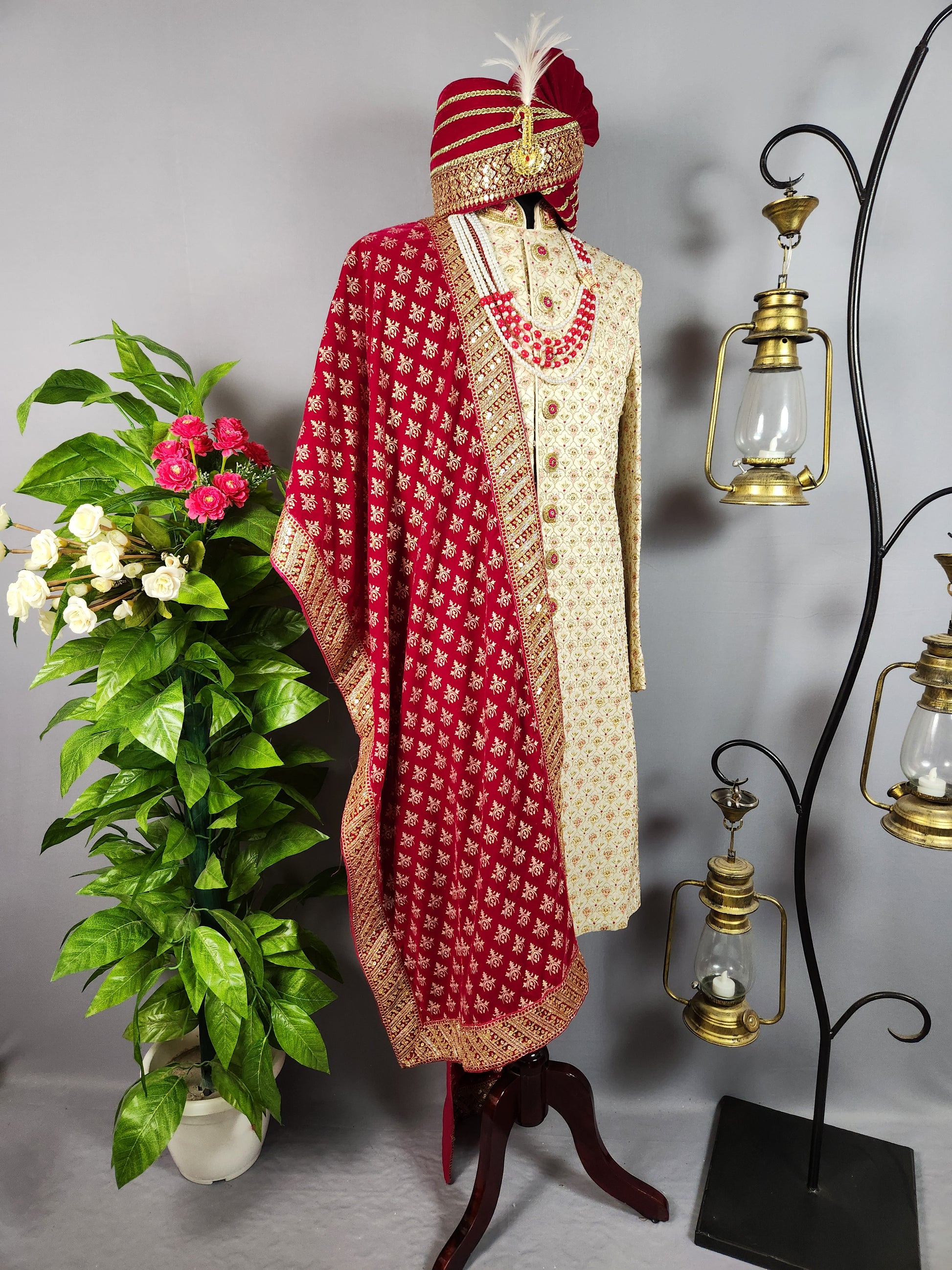 White Sherwani for Groom  -   Indian Wedding Outfit for Men