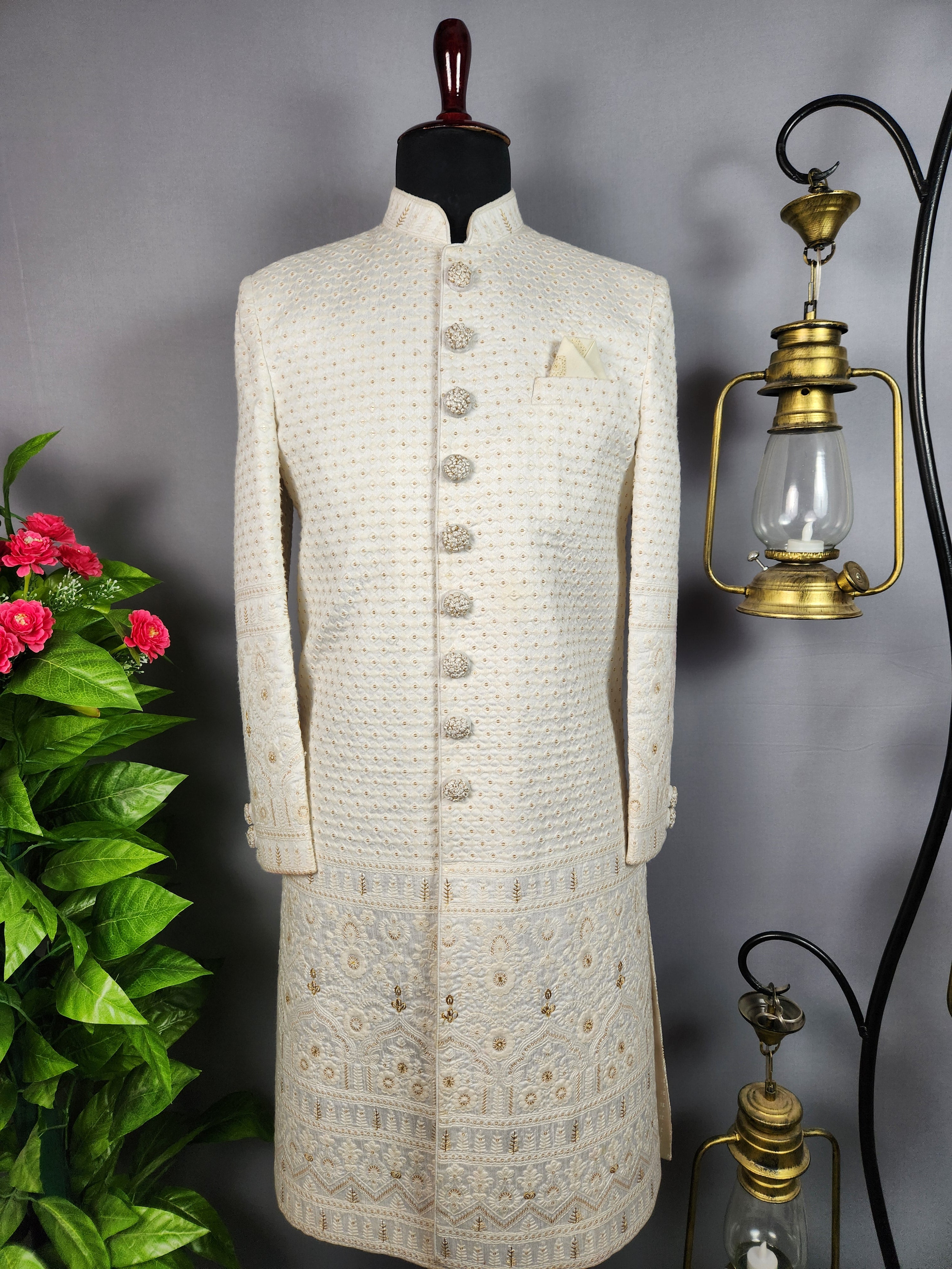 White Sherwani for Groom  -   Indian Wedding Outfit for Men