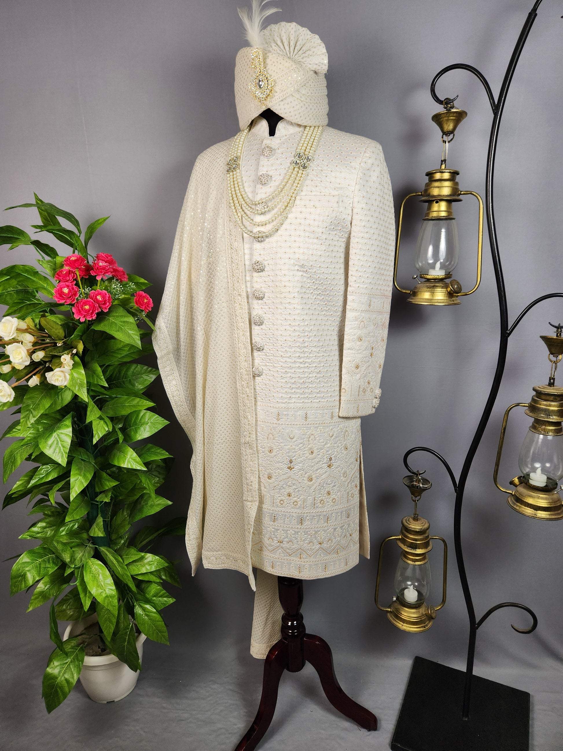 White Sherwani for Groom  -   Indian Wedding Outfit for Men